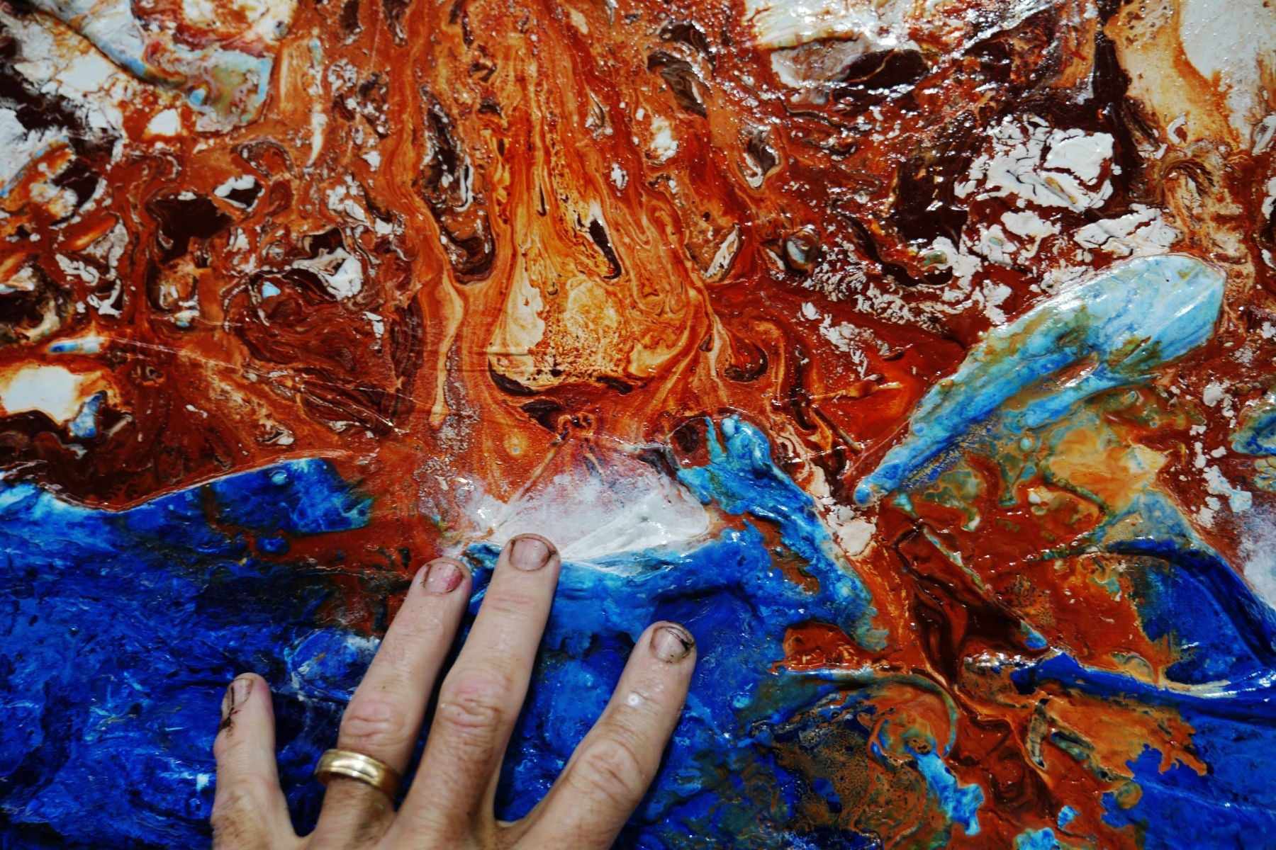 Opulent Blu 190cm x 100cm Blue White Brown Textured Abstract Painting (SOLD)