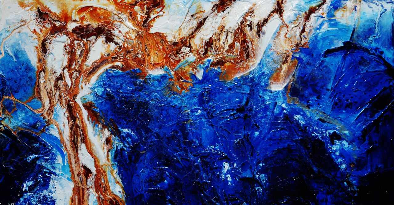 Opulent Blu 190cm x 100cm Blue White Brown Textured Abstract Painting (SOLD)-Abstract-[Franko]-[Artist]-[Australia]-[Painting]-Franklin Art Studio