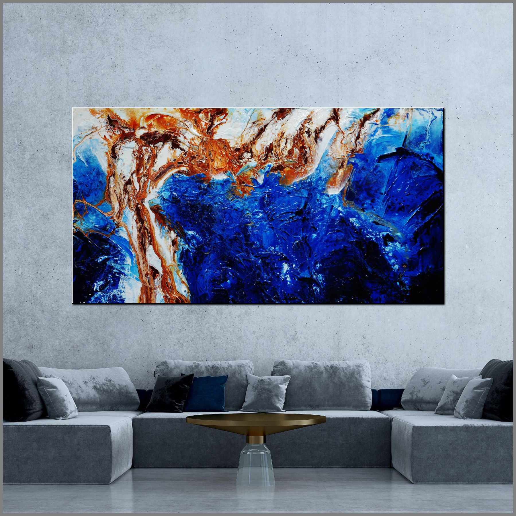 Opulent Blu 190cm x 100cm Blue White Brown Textured Abstract Painting (SOLD)-Abstract-[Franko_Artist]-[Australian_artist]-[Gold_Coast]-[Brisbane]-[modern]-[contemporary]-[original]-[Large_artwork]-[The_Block]-[Dream_Homes]-[ideas]-[Grand_Designs]-[Art_Lover]-Franklin Art Studio