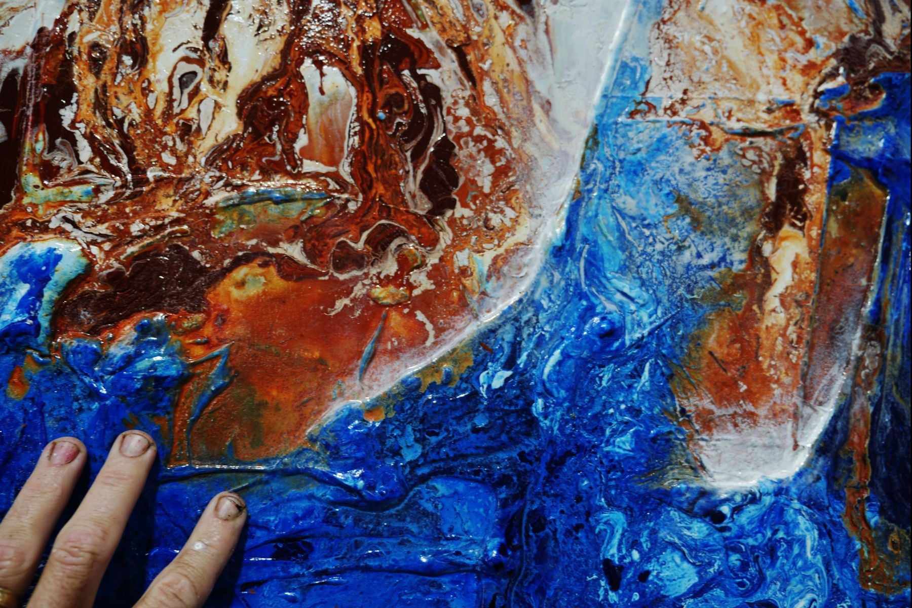 Opulent Blu 190cm x 100cm Blue White Brown Textured Abstract Painting (SOLD)-Abstract-[Franko_Artist]-[Australian_artist]-[Gold_Coast]-[Brisbane]-[modern]-[contemporary]-[original]-[Large_artwork]-Franklin Art Studio