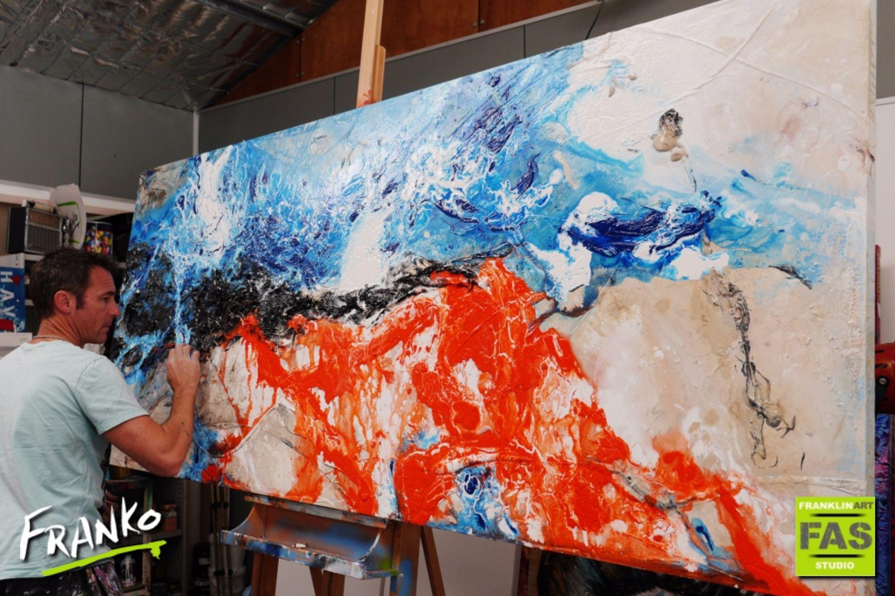 Orange And Blue Romance 240cm x 100cm Blue Orange Abstract Painting (SOLD)-abstract-[Franko_Artist]-[The_Block]-[Dream_Homes]-[ideas]- [Grand_Designs]-Franklin Art Studio