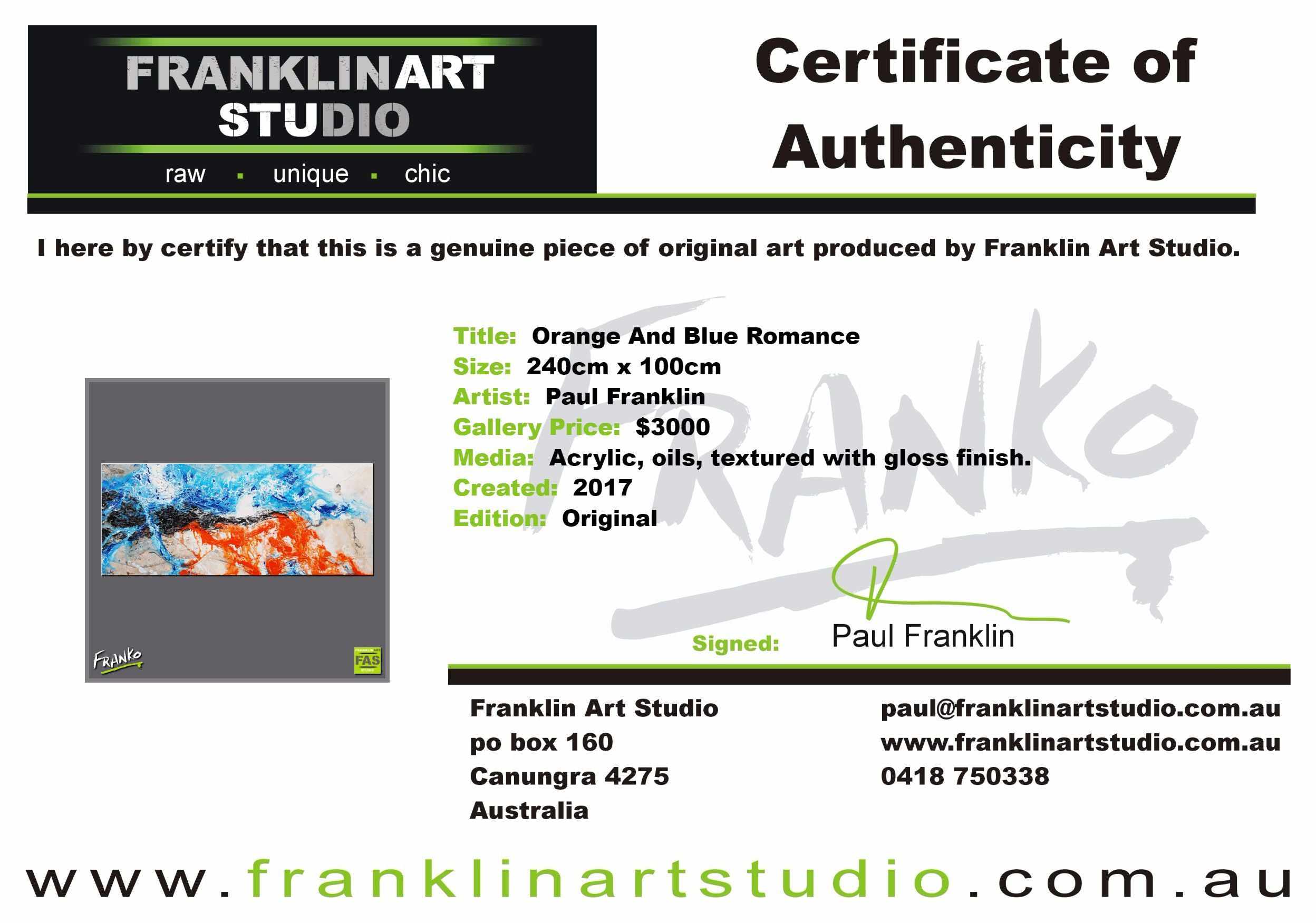 Orange And Blue Romance 240cm x 100cm Blue Orange Abstract Painting (SOLD)-abstract-[Franko_Artist]-[The_Block]-[Dream_Homes]-[ideas]-[Grand_Designs]-[Art_Lover]-Franklin Art Studio