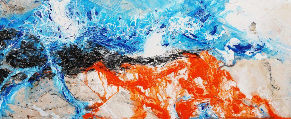 Orange And Blue Romance 240cm x 100cm Blue Orange Abstract Painting (SOLD)-abstract-[Franko_Artist]-[Australian_artist]-[Gold_Coast]-[Brisbane]-[modern]-[contemporary]-[original]-[Large_artwork]-Franklin Art Studio