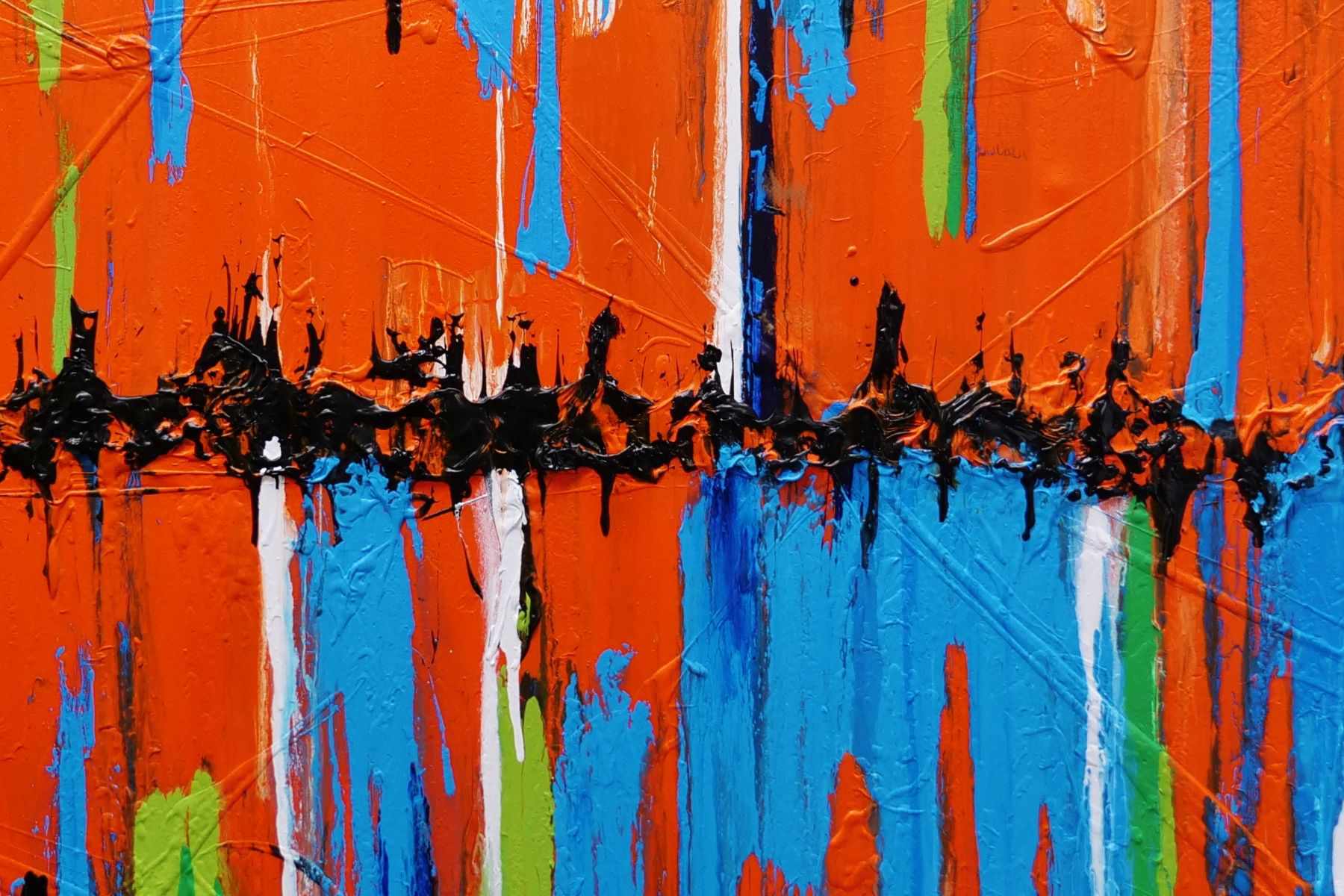 Orange Boulevard 240cm x 100cm Orange Blue Textured Abstract Painting (SOLD)