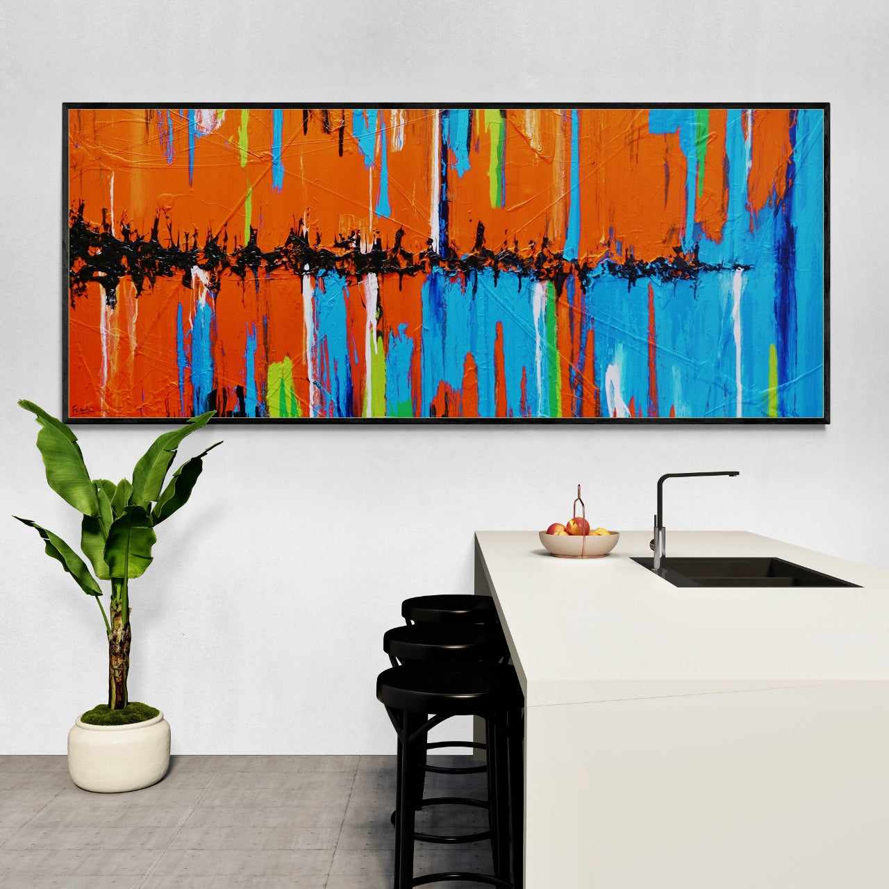Orange Boulevard 240cm x 100cm Orange Blue Textured Abstract Painting (SOLD)-Abstract-[Franko_Artist]-[Australian_artist]-[Gold_Coast]-[Brisbane]-[modern]-[contemporary]-[original]-[Large_artwork]-[The_Block]-[Dream_Homes]-[ideas]-[Grand_Designs]-[Art_Lover]-Franklin Art Studio