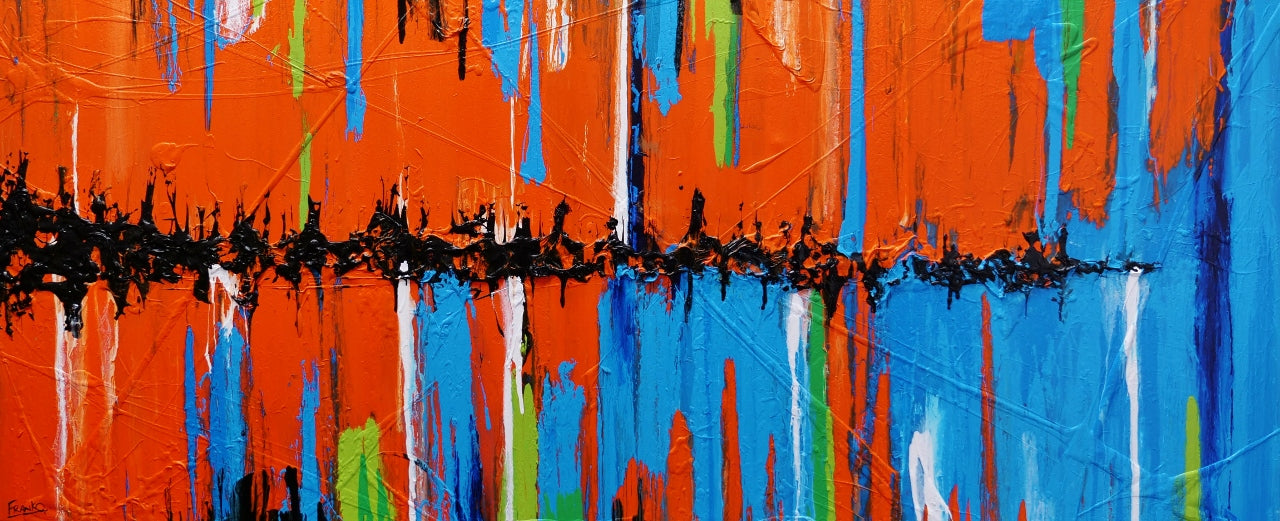 Orange Boulevard 240cm x 100cm Orange Blue Textured Abstract Painting (SOLD)-Abstract-[Franko_Artist]-[Australian_artist]-[Gold_Coast]-[Brisbane]-[modern]-[contemporary]-[original]-[Large_artwork]-Franklin Art Studio
