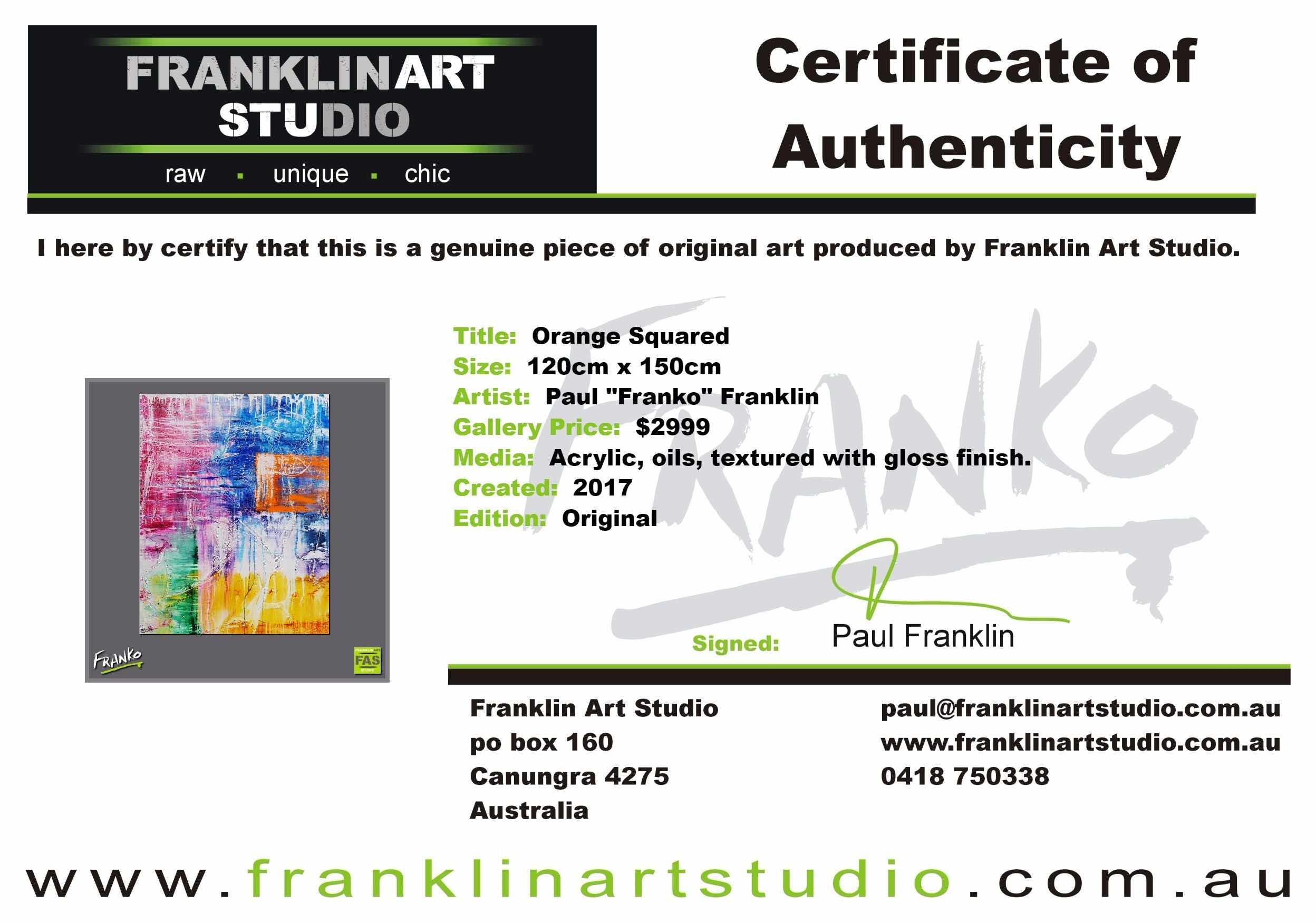 Orange Squared 120cm x 150cm Colourful Abstract Painting (SOLD)-abstract-[Franko_Artist]-[The_Block]-[Dream_Homes]-[ideas]-[Grand_Designs]-[Art_Lover]-Franklin Art Studio