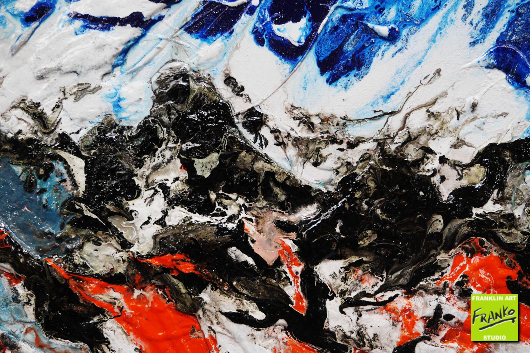 Orangey Blue 190cm x 100cm Blue Orange White Textured Abstract Painting (SOLD)-Abstract-[Franko]-[Artist]-[Australia]-[Painting]-Franklin Art Studio