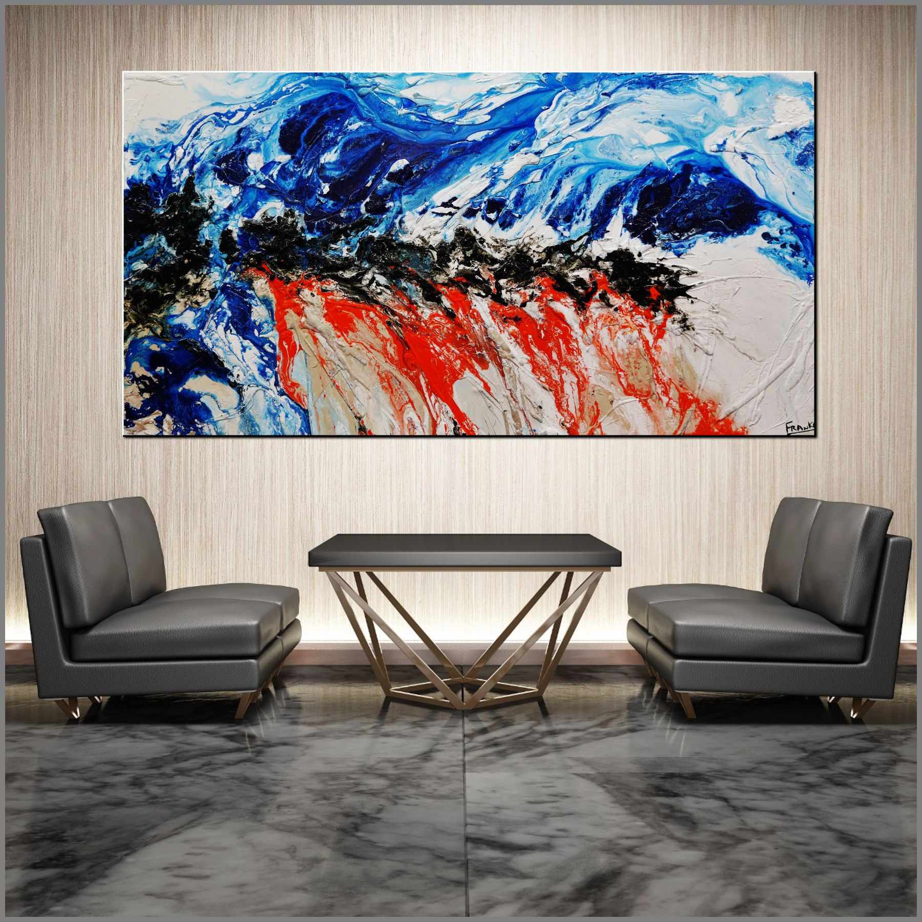 Orangey Blue 190cm x 100cm Blue Orange White Textured Abstract Painting (SOLD)-Abstract-[Franko_Artist]-[Australian_artist]-[Gold_Coast]-[Brisbane]-[modern]-[contemporary]-[original]-[Large_artwork]-[The_Block]-[Dream_Homes]-[ideas]-[Grand_Designs]-[Art_Lover]-Franklin Art Studio