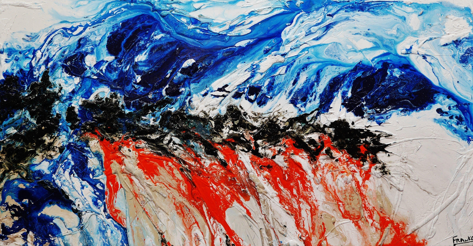 Orangey Blue 190cm x 100cm Blue Orange White Textured Abstract Painting (SOLD)-Abstract-[Franko_Artist]-[Australian_artist]-[Gold_Coast]-[Brisbane]-[modern]-[contemporary]-[original]-[Large_artwork]-Franklin Art Studio