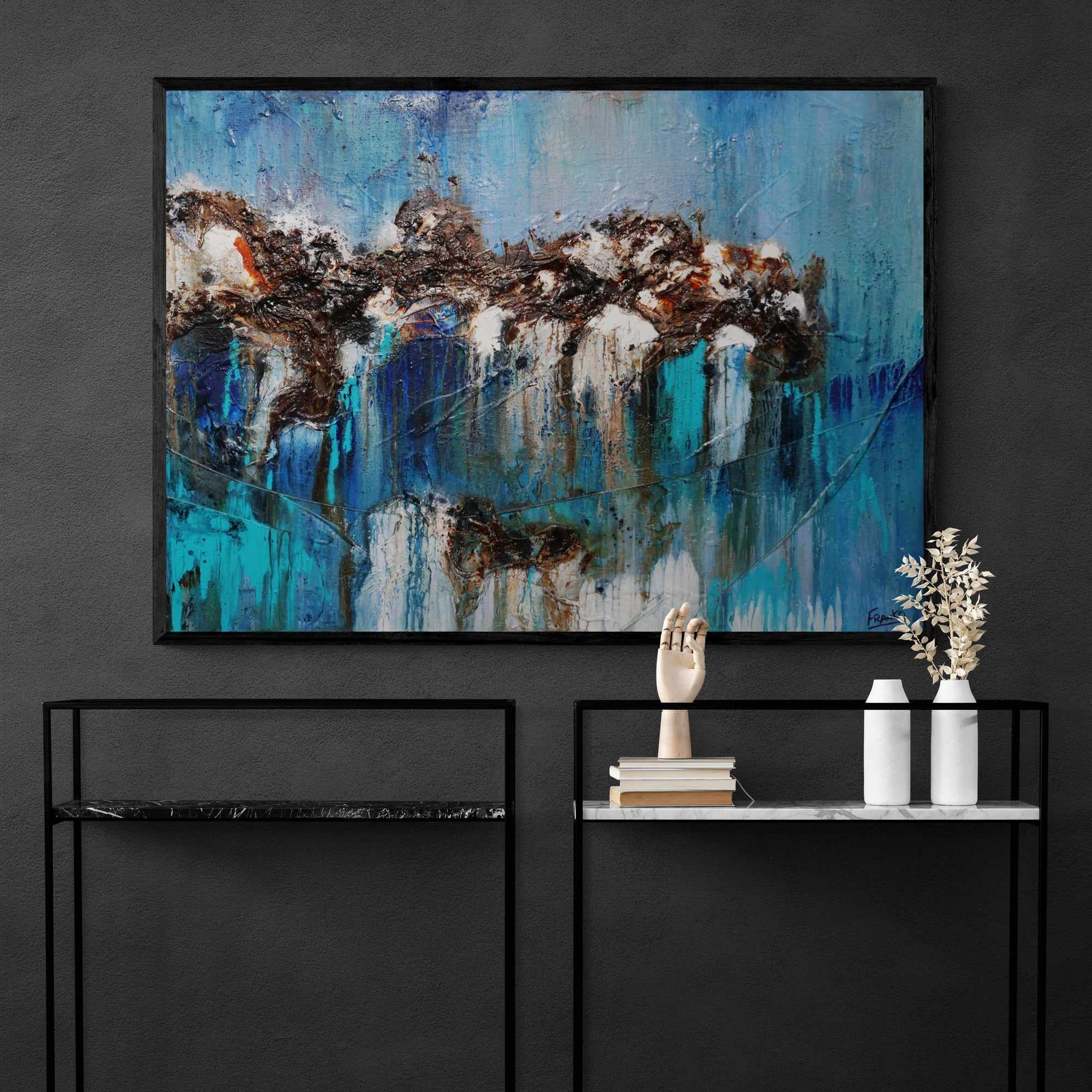 Organic Jade 140cm x 100cm Jade Blue Textured Abstract Painting (SOLD)-Abstract-[Franko_Artist]-[The_Block]-[Dream_Homes]-[ideas]- [Grand_Designs]-Franklin Art Studio