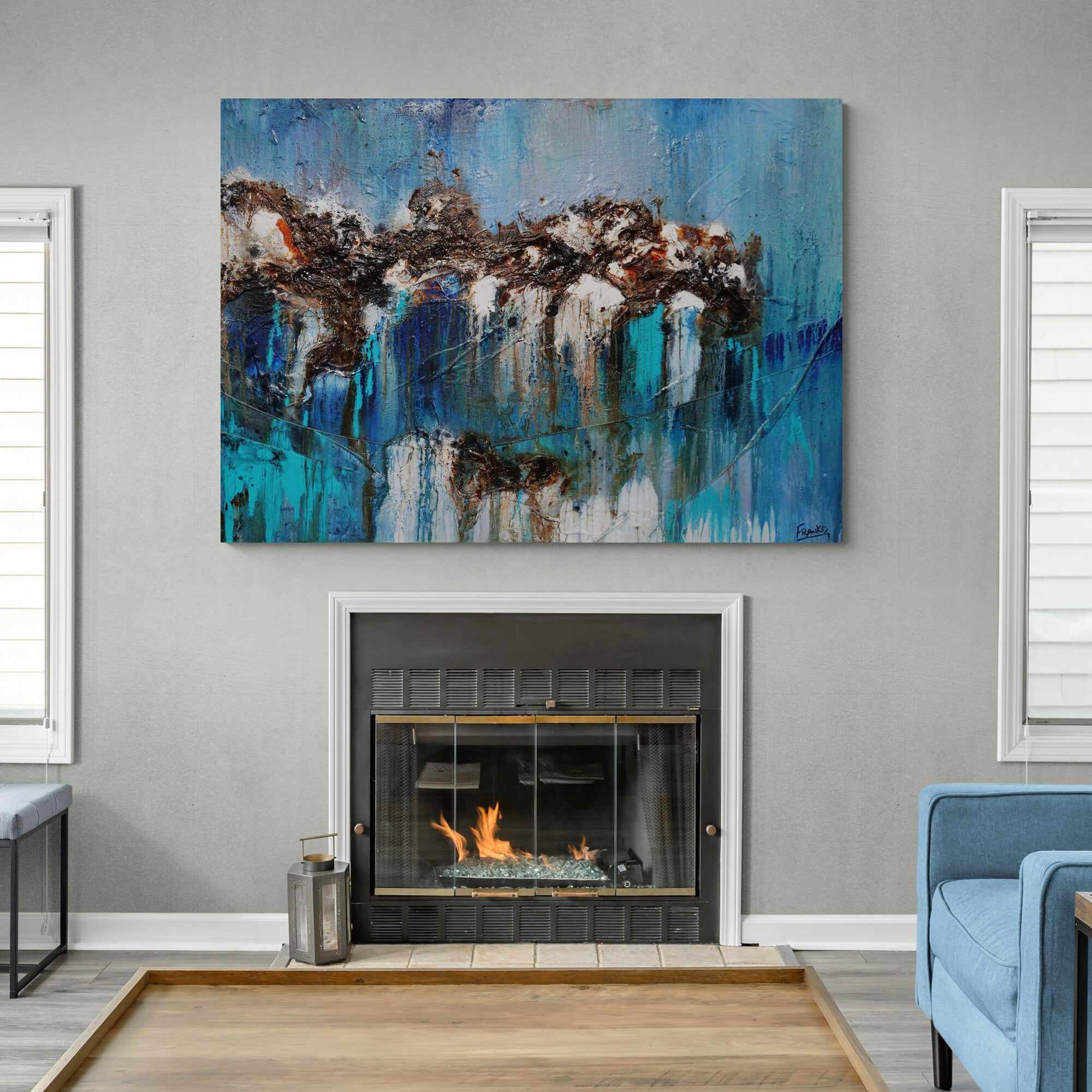 Organic Jade 140cm x 100cm Jade Blue Textured Abstract Painting (SOLD)-Abstract-[Franko_Artist]-[The_Block]-[Dream_Homes]-[ideas]-[Grand_Designs]-[Art_Lover]-Franklin Art Studio