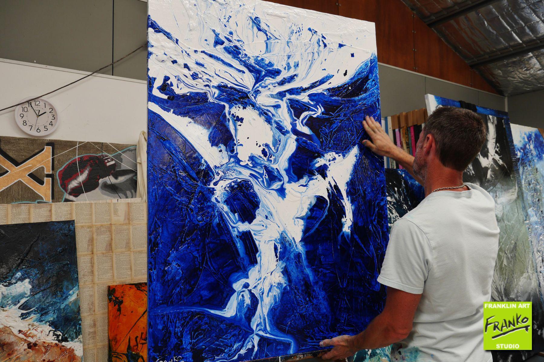 Origins 140cm x 100cm White Blue Textured Abstract Painting (SOLD)-Abstract-[Franko_Artist]-[The_Block]-[Dream_Homes]-[ideas]- [Grand_Designs]-Franklin Art Studio