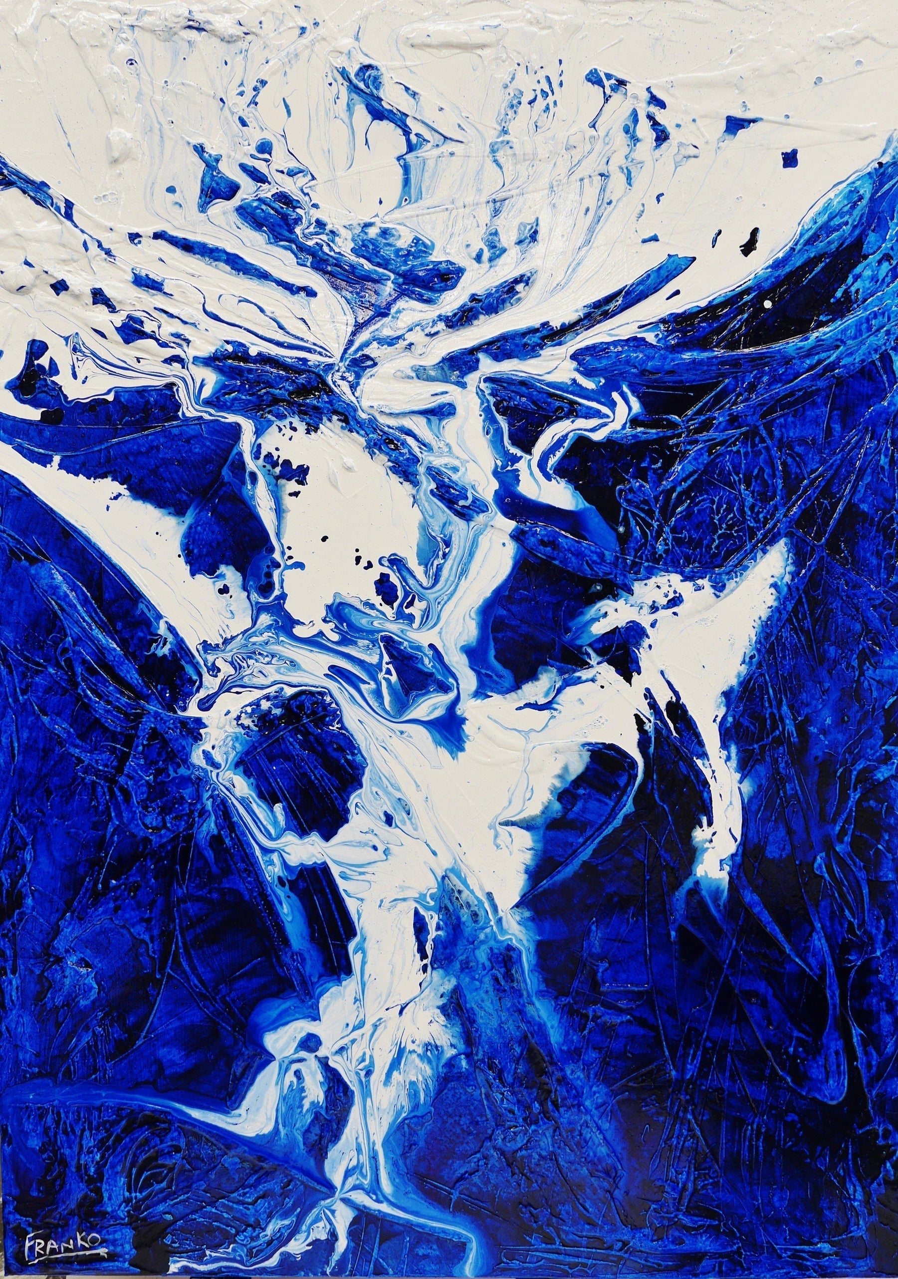 Origins 140cm x 100cm White Blue Textured Abstract Painting (SOLD)-Abstract-[Franko_Artist]-[Australian_artist]-[Gold_Coast]-[Brisbane]-[modern]-[contemporary]-[original]-[Large_artwork]-Franklin Art Studio