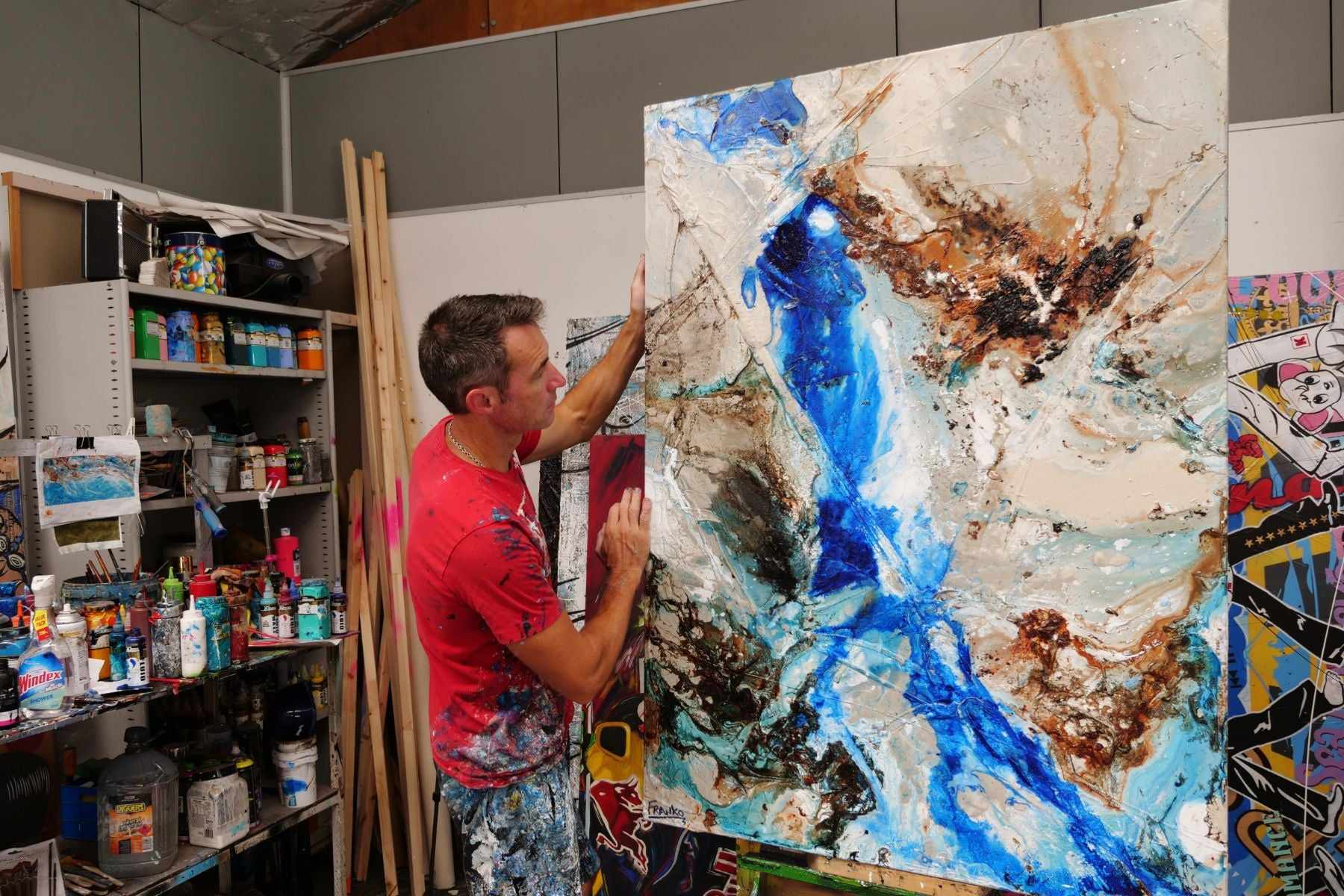 Outback Adventure 140cm x 100cm Blue Black White Rust Textured Abstract Painting (SOLD)-Abstract-[Franko_Artist]-[The_Block]-[Dream_Homes]-[ideas]- [Grand_Designs]-Franklin Art Studio