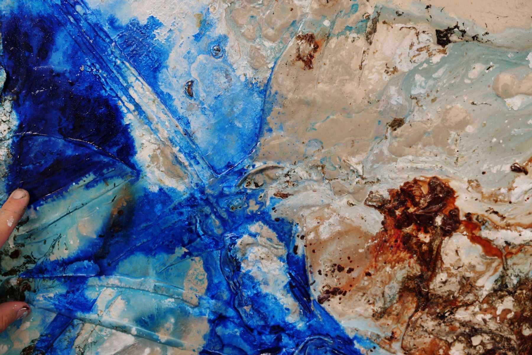 Outback Adventure 140cm x 100cm Blue Black White Rust Textured Abstract Painting (SOLD)