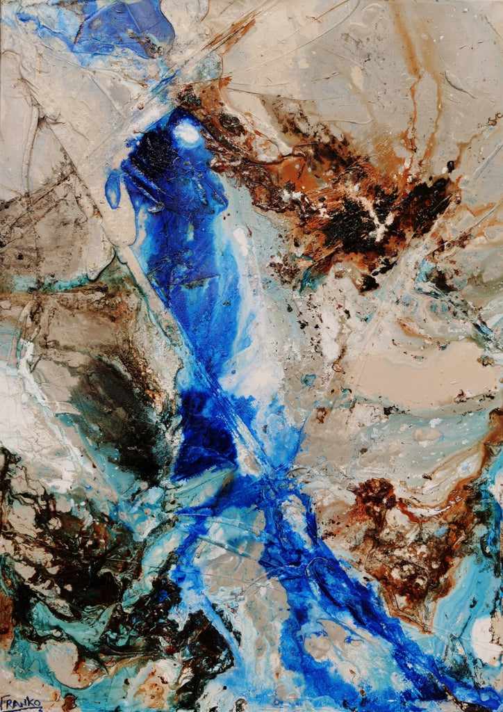 Outback Adventure 140cm x 100cm Blue Black White Rust Textured Abstract Painting (SOLD)-Abstract-[Franko_Artist]-[Australian_artist]-[Gold_Coast]-[Brisbane]-[modern]-[contemporary]-[original]-[Large_artwork]-Franklin Art Studio