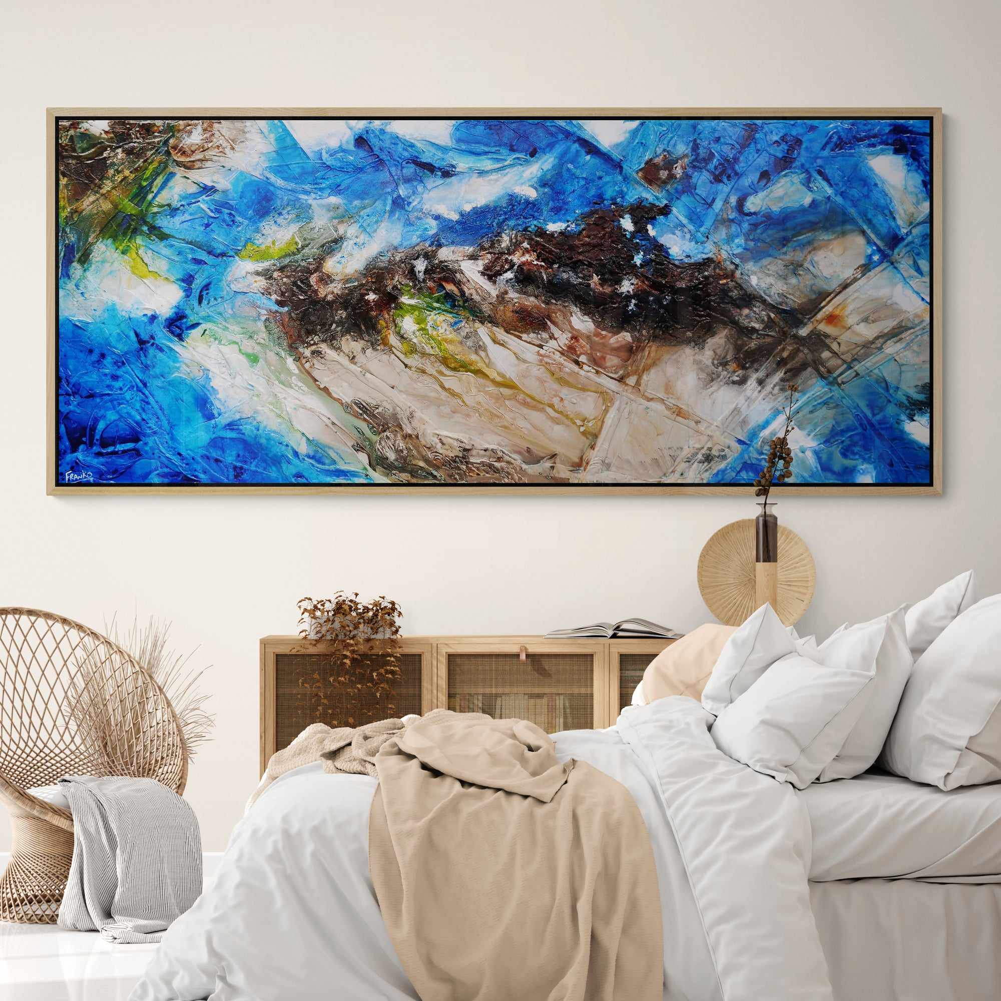 Outback Aquatic 240cm x 100cm Blue Brown Textured Abstract Painting (SOLD)-Abstract-[Franko_Artist]-[Australian_artist]-[Gold_Coast]-[Brisbane]-[modern]-[contemporary]-[original]-[Large_artwork]-[The_Block]-[Dream_Homes]-[ideas]-[Grand_Designs]-[Art_Lover]-Franklin Art Studio