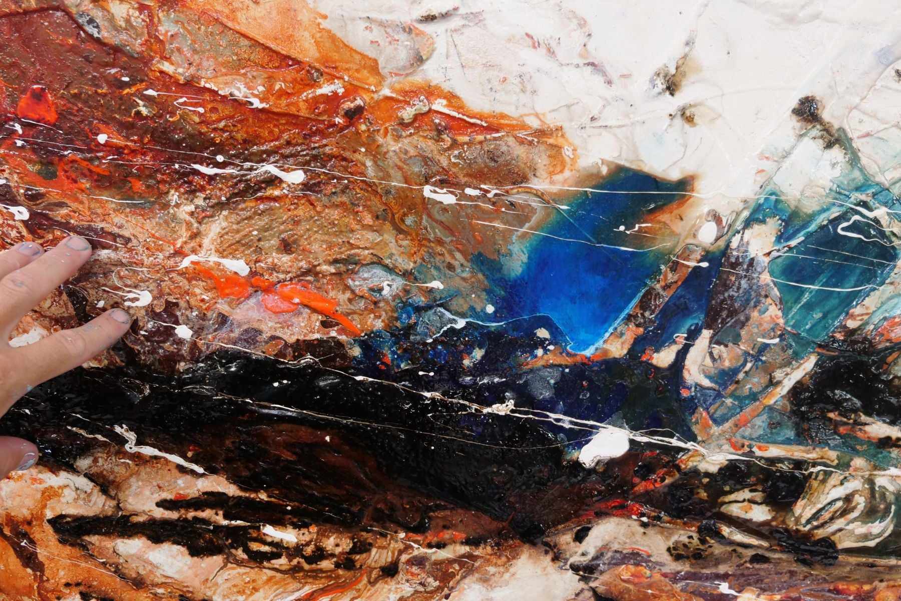 Outback Oasis 190cm x 100cm White Orange Blue Textured Abstract Painting (SOLD)