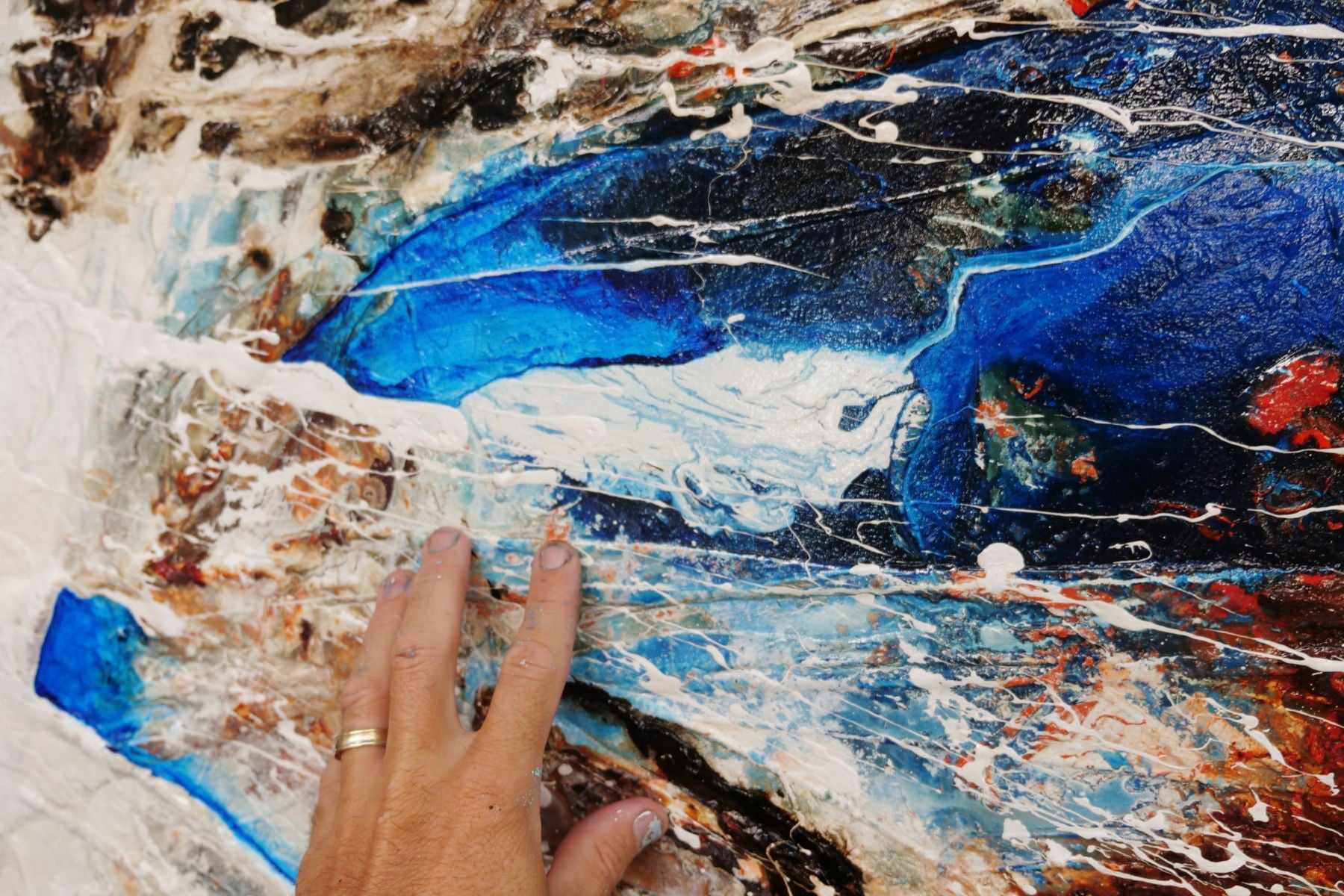 Outback Oasis 190cm x 100cm White Orange Blue Textured Abstract Painting (SOLD)-Abstract-[Franko]-[Artist]-[Australia]-[Painting]-Franklin Art Studio
