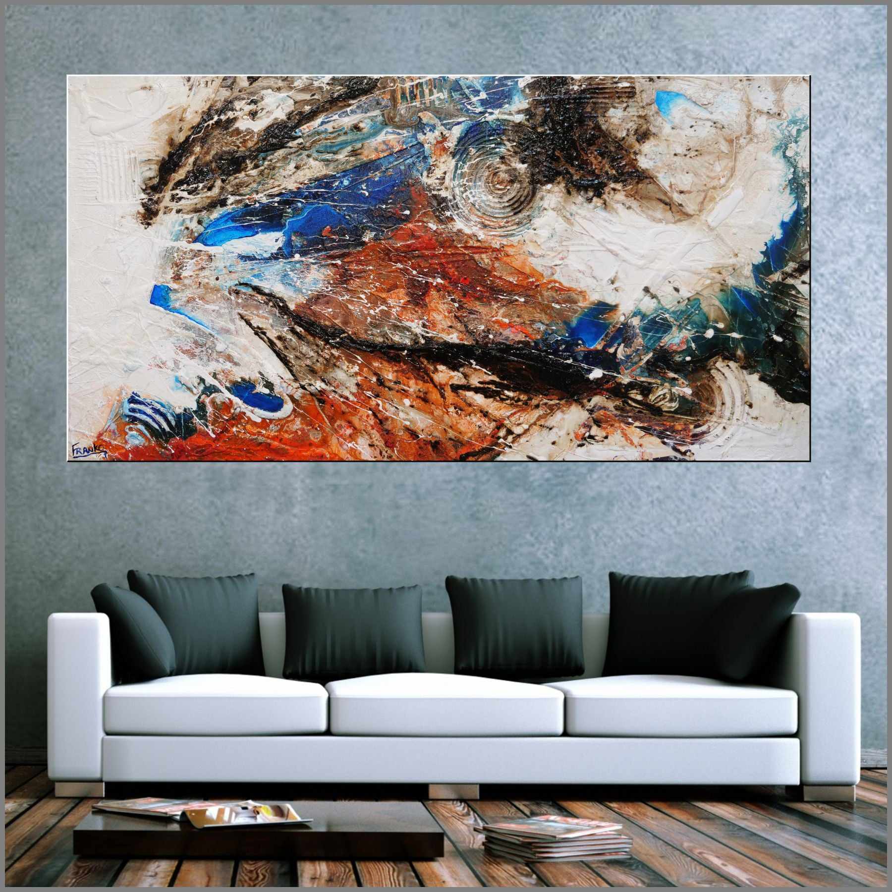 Outback Oasis 190cm x 100cm White Orange Blue Textured Abstract Painting (SOLD)-Abstract-[Franko_Artist]-[Australian_artist]-[Gold_Coast]-[Brisbane]-[modern]-[contemporary]-[original]-[Large_artwork]-[The_Block]-[Dream_Homes]-[ideas]-[Grand_Designs]-[Art_Lover]-Franklin Art Studio