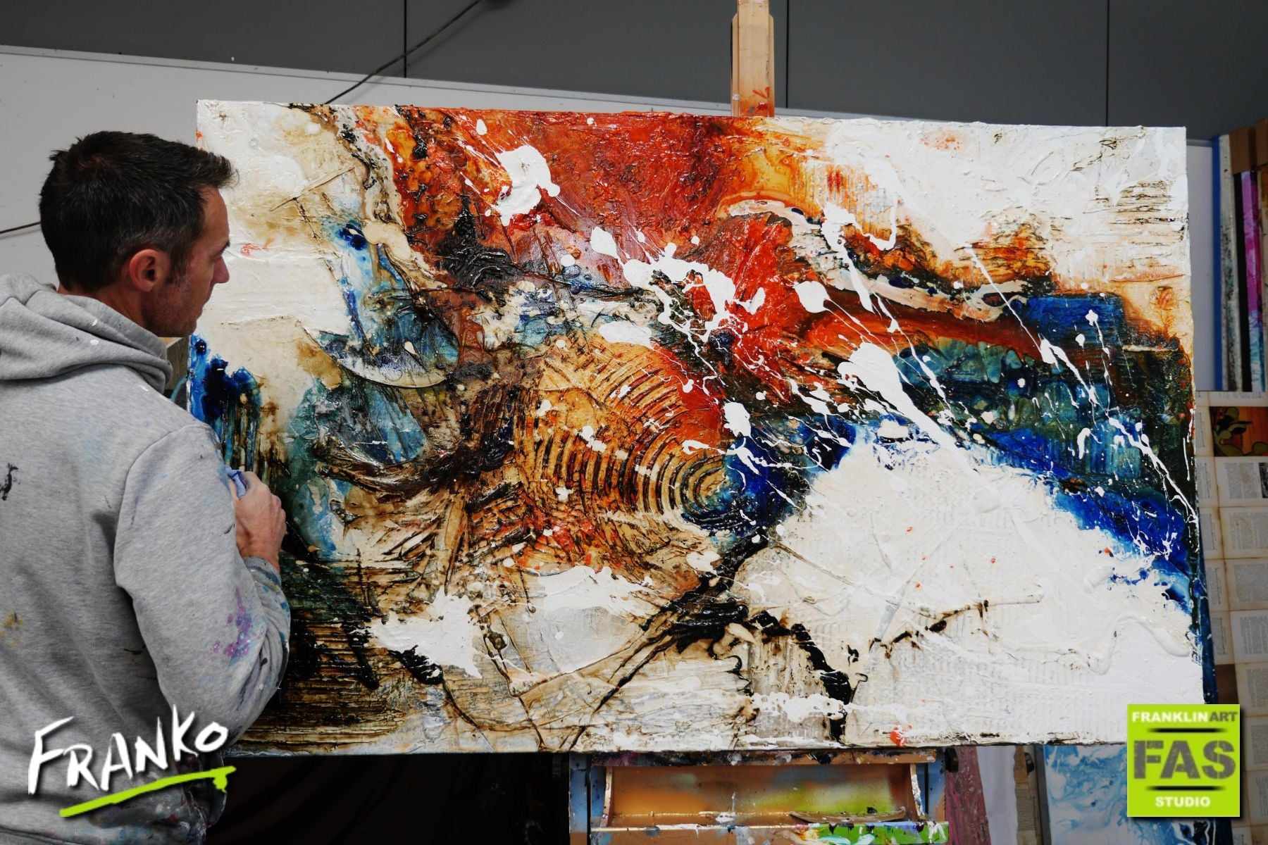 Outback Reach 160cm x 100cm White Orange Blue Abstract Painting (SOLD)-Abstract-[Franko_Artist]-[The_Block]-[Dream_Homes]-[ideas]- [Grand_Designs]-Franklin Art Studio