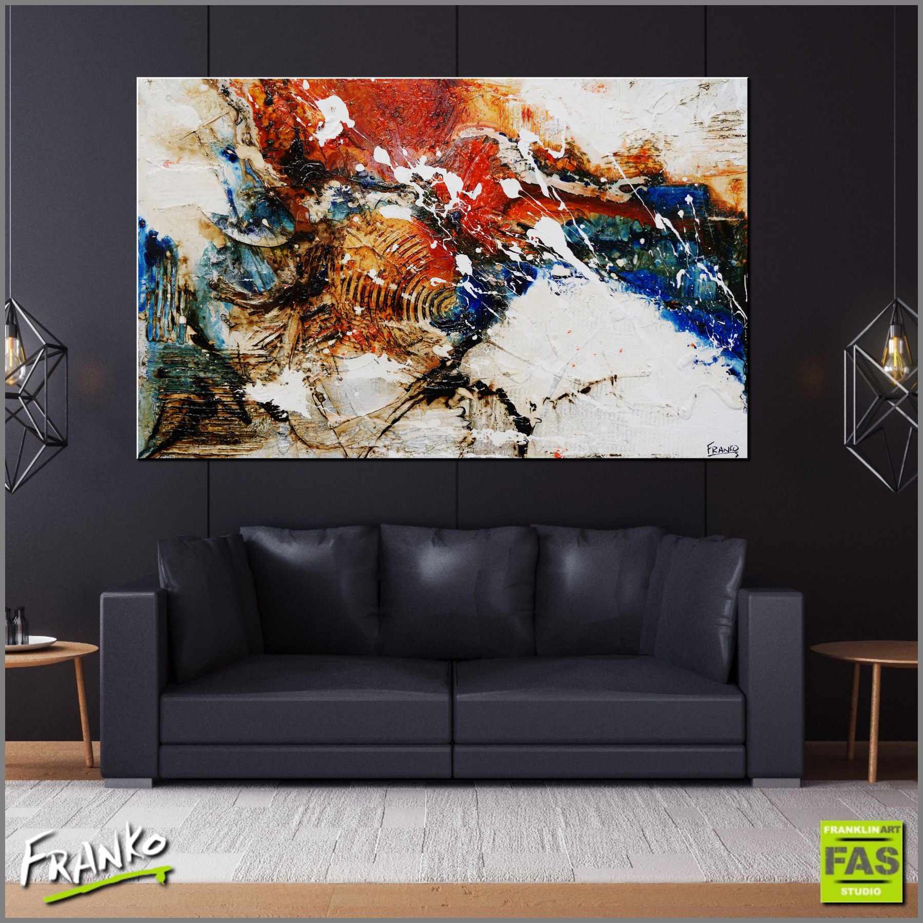 Outback Reach 160cm x 100cm White Orange Blue Abstract Painting (SOLD)-Abstract-[Franko_Artist]-[Australian_artist]-[Gold_Coast]-[Brisbane]-[modern]-[contemporary]-[original]-[Large_artwork]-[The_Block]-[Dream_Homes]-[ideas]-[Grand_Designs]-[Art_Lover]-Franklin Art Studio