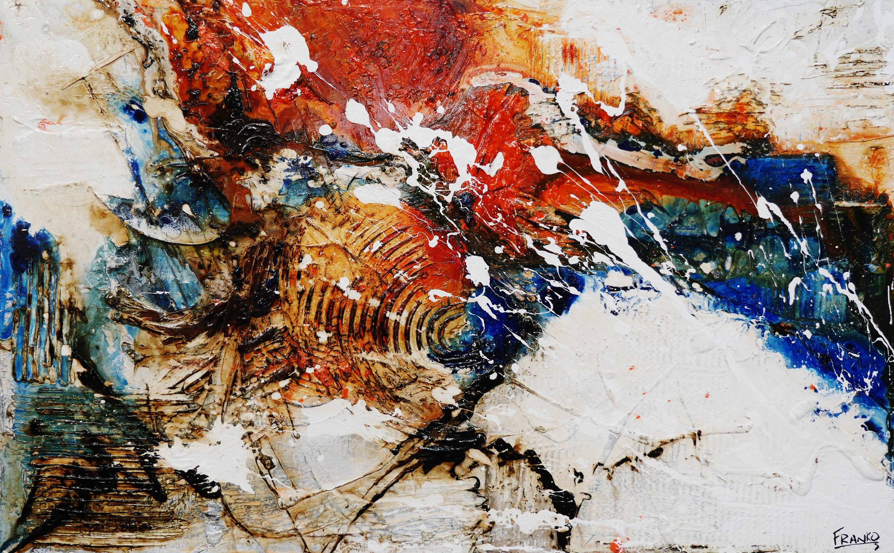 Outback Reach 160cm x 100cm White Orange Blue Abstract Painting (SOLD)-Abstract-[Franko_Artist]-[Australian_artist]-[Gold_Coast]-[Brisbane]-[modern]-[contemporary]-[original]-[Large_artwork]-Franklin Art Studio