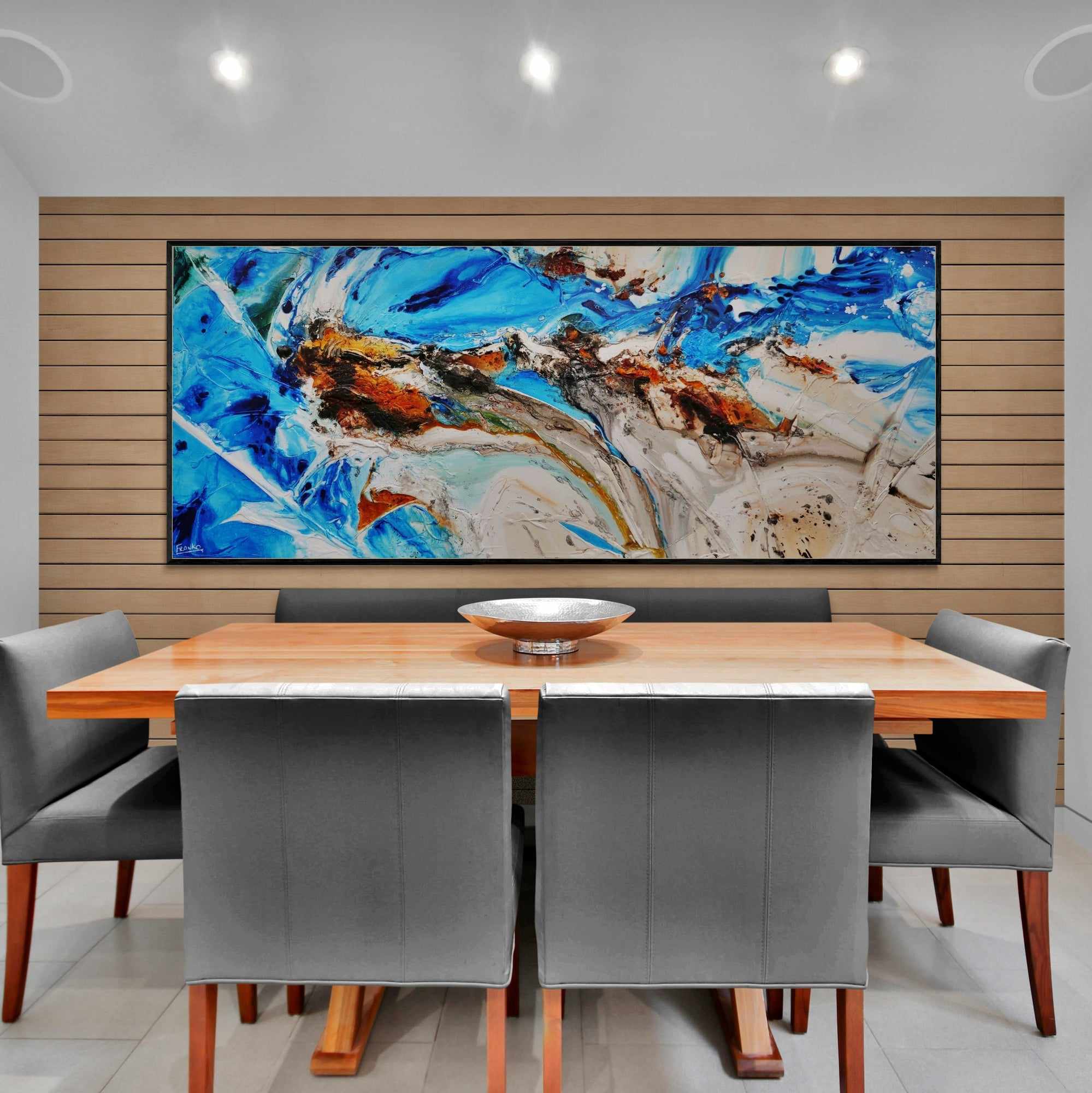 Outback Resonance 240cm x 100cm Blue Cream Textured Abstract Painting (SOLD)-Abstract-[Franko_Artist]-[The_Block]-[Dream_Homes]-[ideas]-[Grand_Designs]-[Art_Lover]-Franklin Art Studio