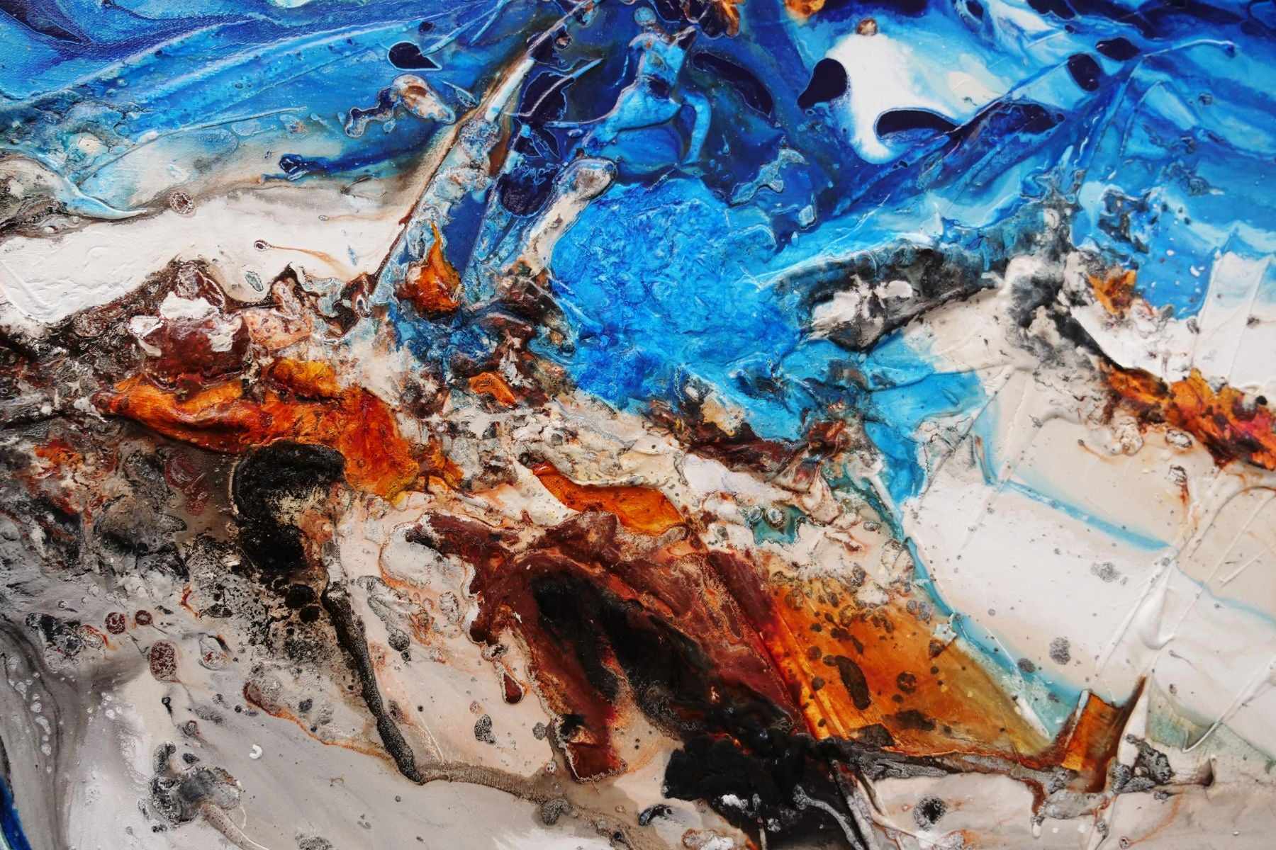 Outback Resonance 240cm x 100cm Blue Cream Textured Abstract Painting (SOLD)