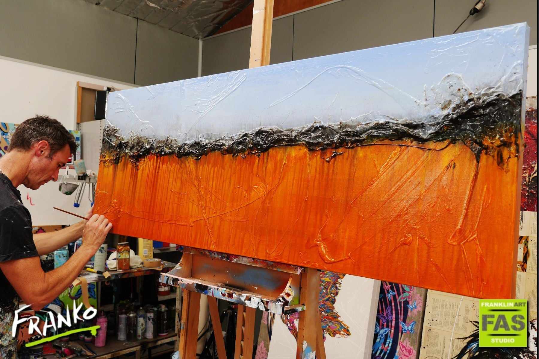 Outback Scape 160cm x 60cm Blue Orange Abstract Painting (SOLD)-Abstract-[Franko_Artist]-[The_Block]-[Dream_Homes]-[ideas]- [Grand_Designs]-Franklin Art Studio