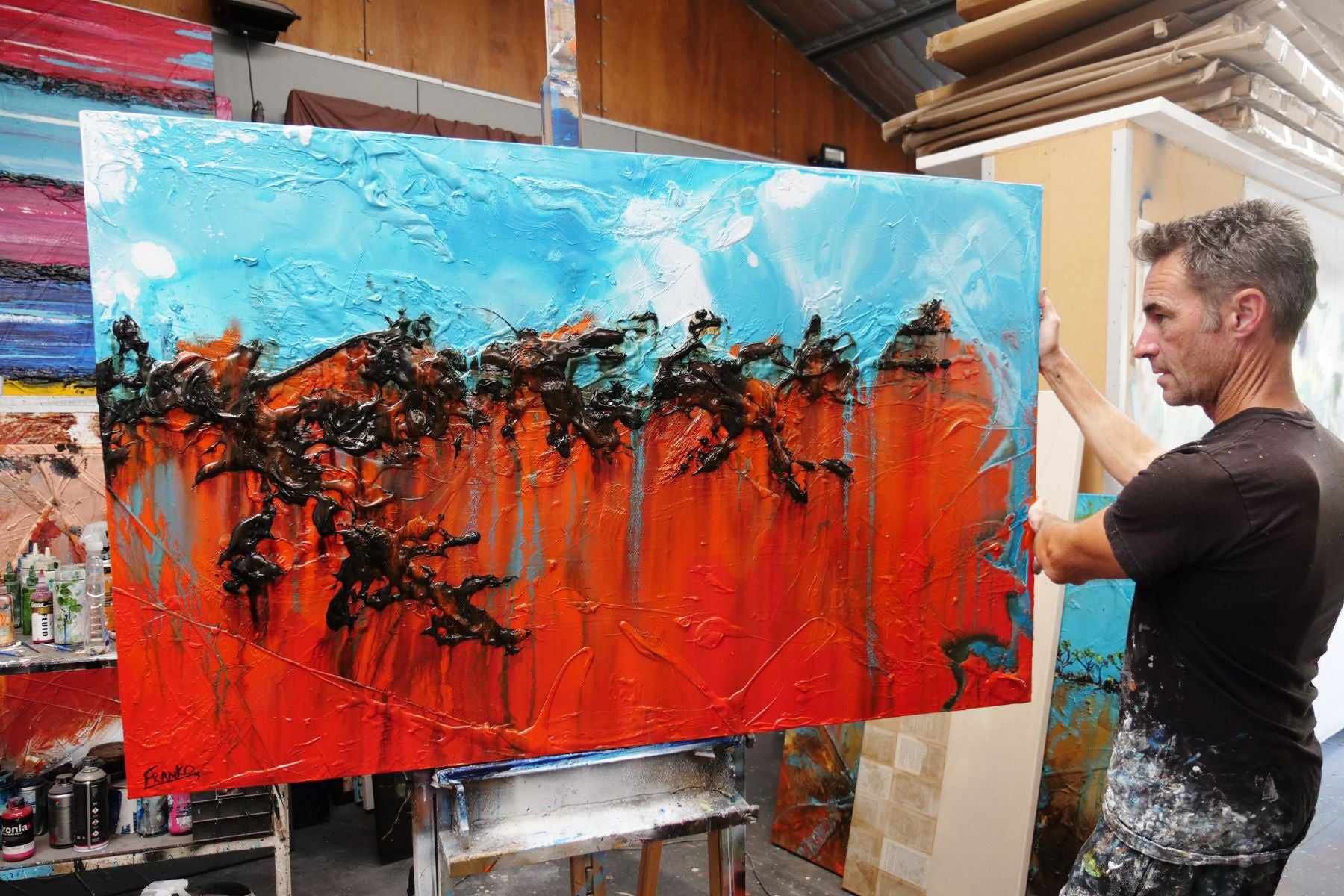 Outback Vibes 160cm x 100cm Orange Blue Textured Abstract Painting (SOLD)-Abstract-[Franko_Artist]-[The_Block]-[Dream_Homes]-[ideas]- [Grand_Designs]-Franklin Art Studio