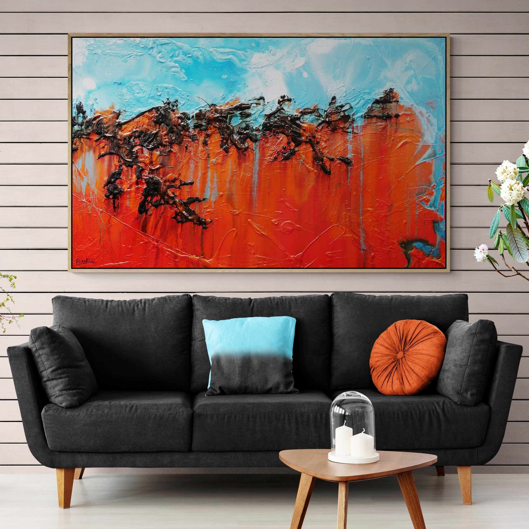 Outback Vibes 160cm x 100cm Orange Blue Textured Abstract Painting (SOLD)-Abstract-[Franko_Artist]-[The_Block]-[Dream_Homes]-[ideas]-[Grand_Designs]-[Art_Lover]-Franklin Art Studio