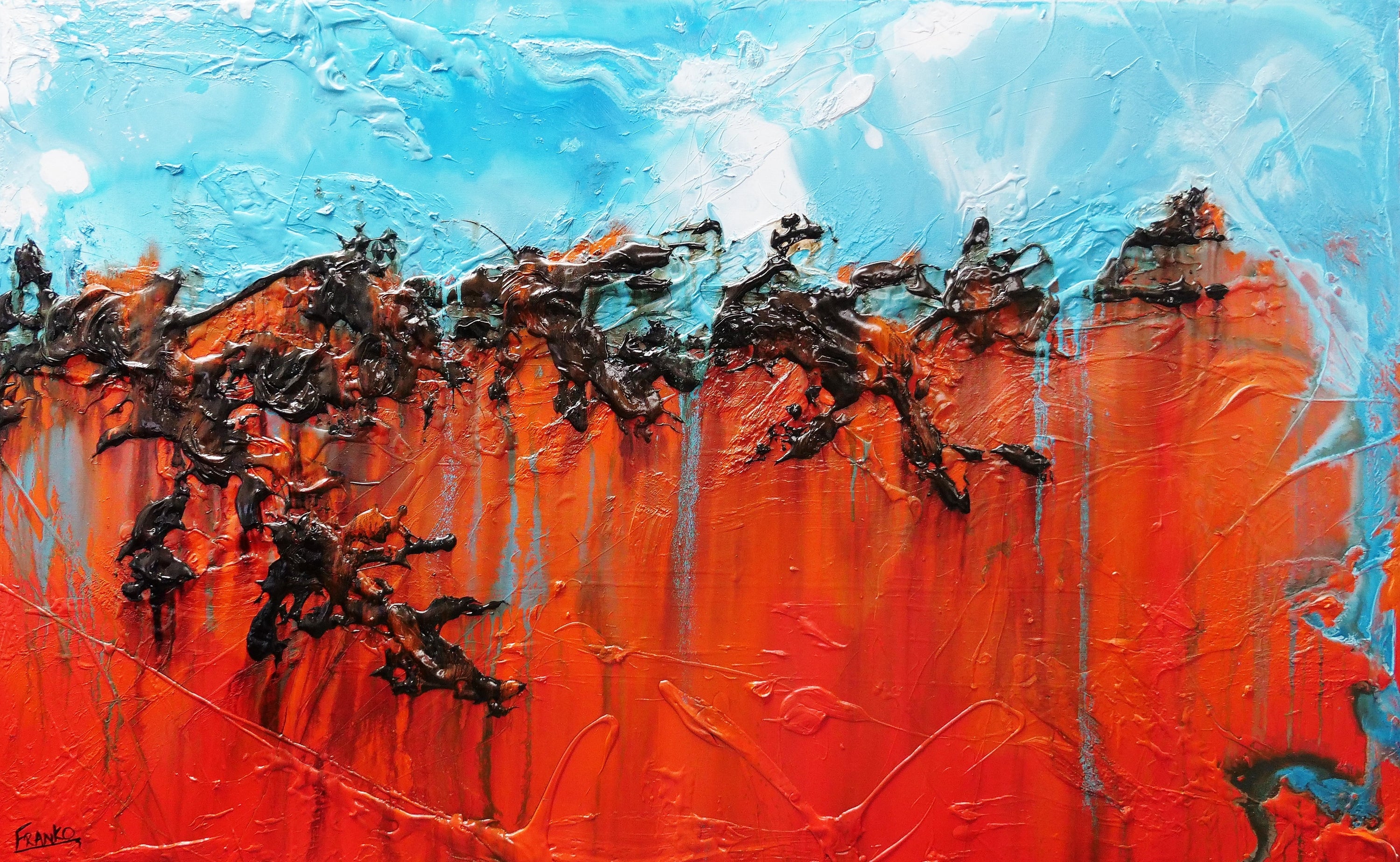 Outback Vibes 160cm x 100cm Orange Blue Textured Abstract Painting (SOLD)-Abstract-[Franko_Artist]-[Australian_artist]-[Gold_Coast]-[Brisbane]-[modern]-[contemporary]-[original]-[Large_artwork]-Franklin Art Studio