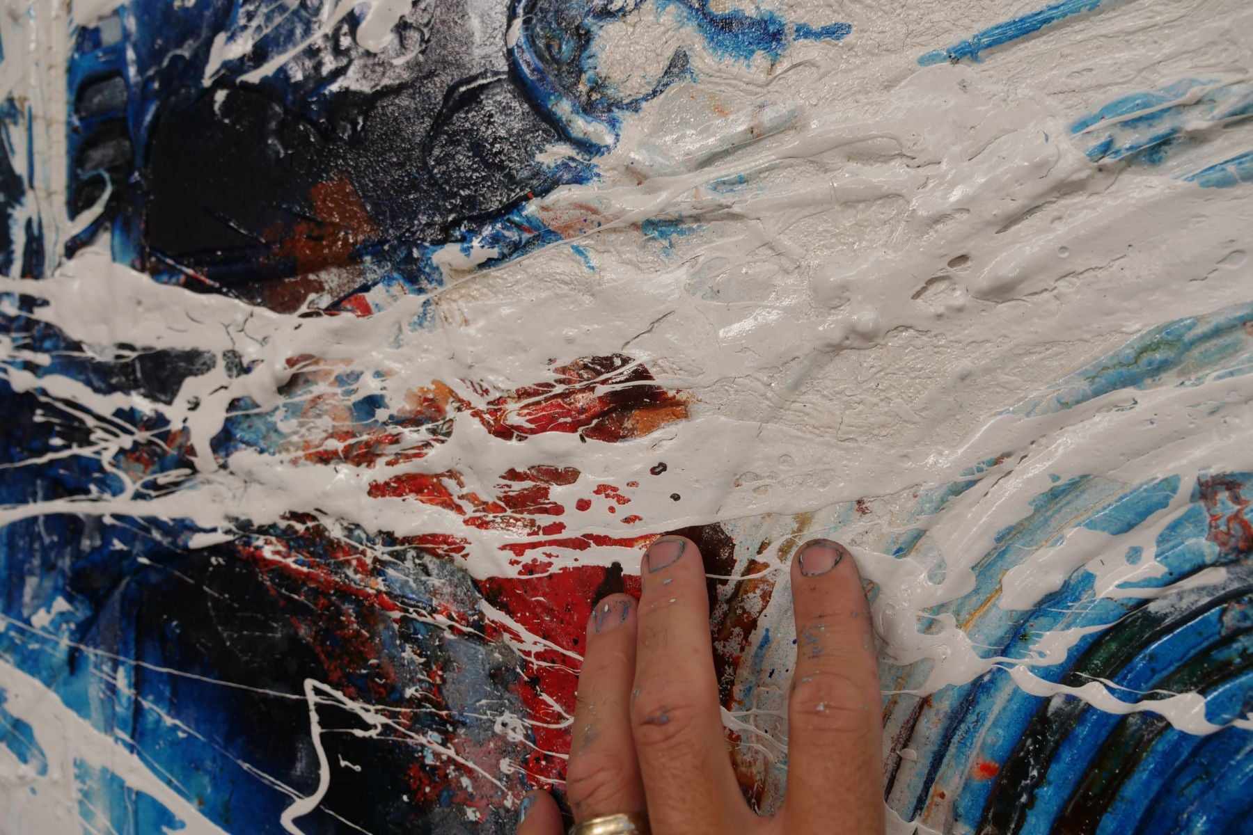Overlanding 190cm x 100cm White Orange Blue Textured Abstract Painting (SOLD)