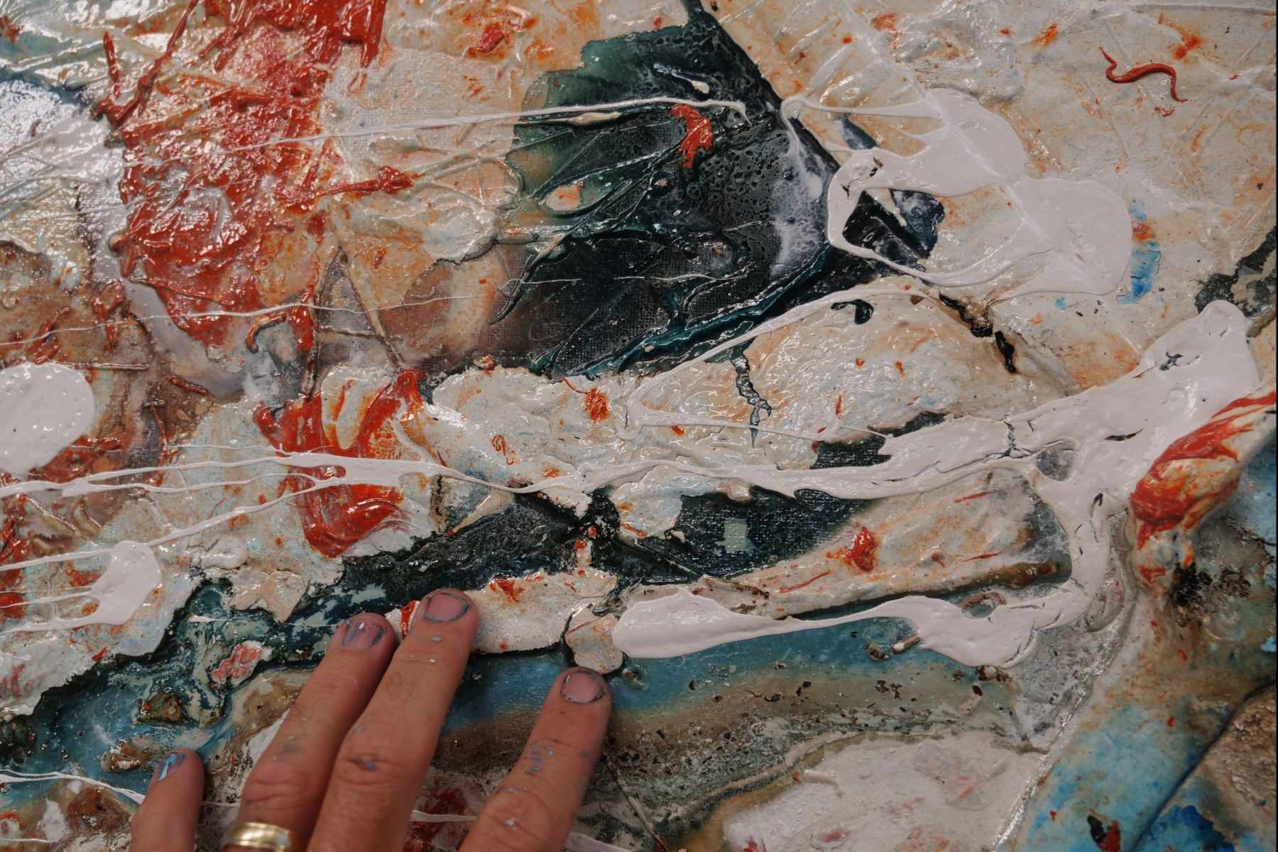 Overlanding 190cm x 100cm White Orange Blue Textured Abstract Painting (SOLD)