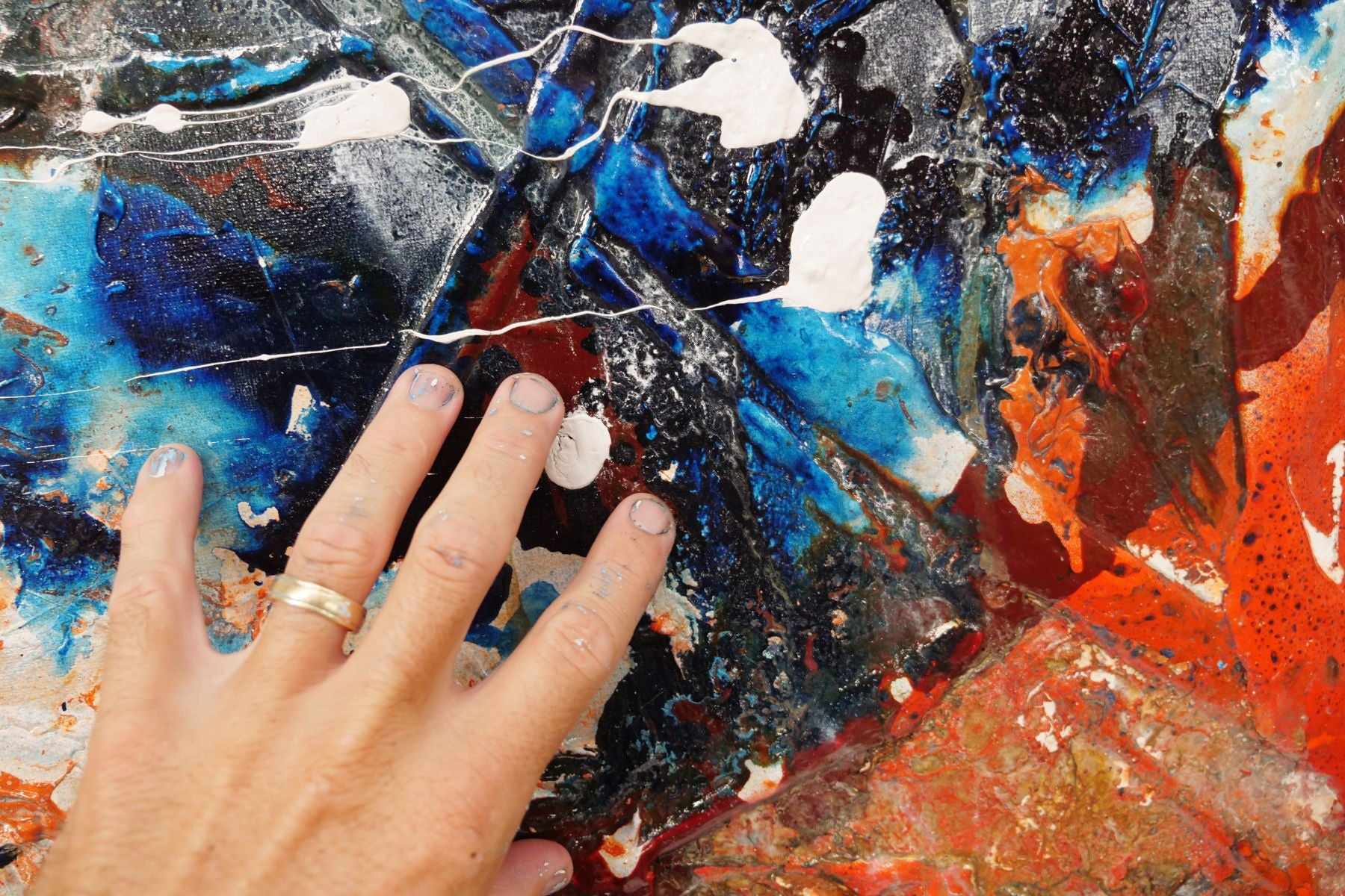 Overlanding 190cm x 100cm White Orange Blue Textured Abstract Painting (SOLD)-Abstract-[Franko]-[Artist]-[Australia]-[Painting]-Franklin Art Studio