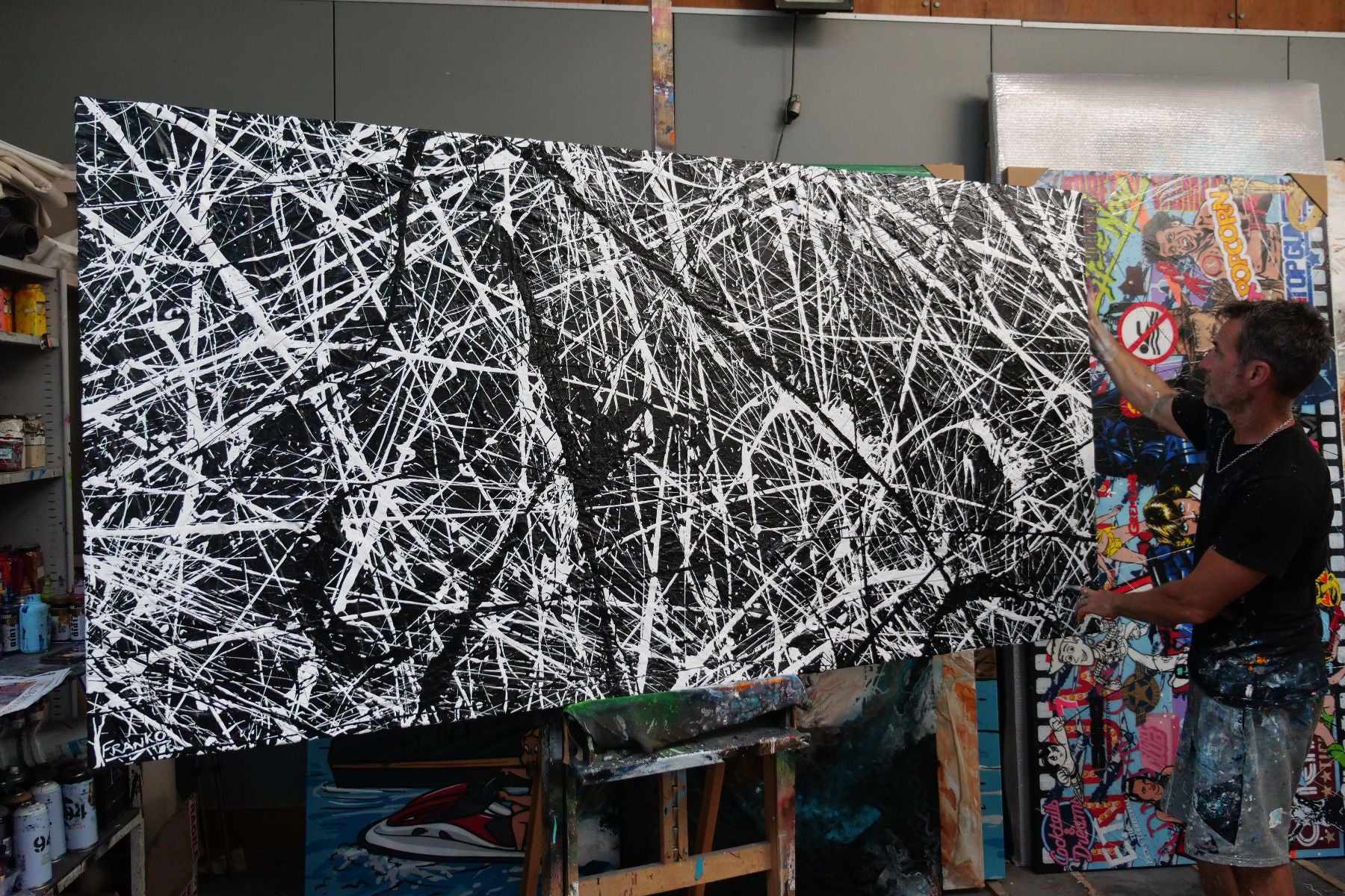 Overload 240cm x 120cm White Black Textured Abstract Painting (SOLD)-Abstract-[Franko_Artist]-[The_Block]-[Dream_Homes]-[ideas]- [Grand_Designs]-Franklin Art Studio