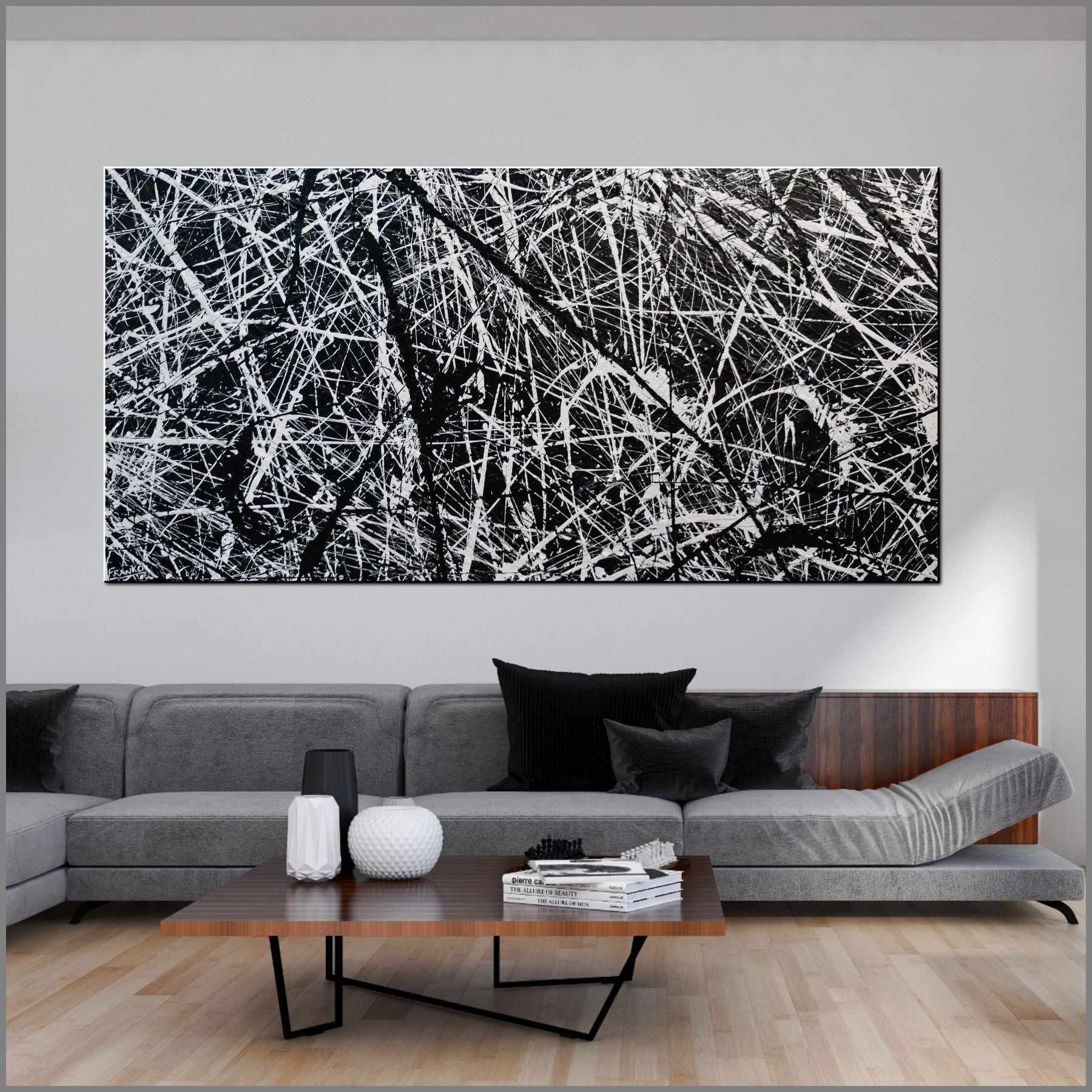 Overload 240cm x 120cm White Black Textured Abstract Painting (SOLD)-Abstract-[Franko_Artist]-[Australian_artist]-[Gold_Coast]-[Brisbane]-[modern]-[contemporary]-[original]-[Large_artwork]-[The_Block]-[Dream_Homes]-[ideas]-[Grand_Designs]-[Art_Lover]-Franklin Art Studio
