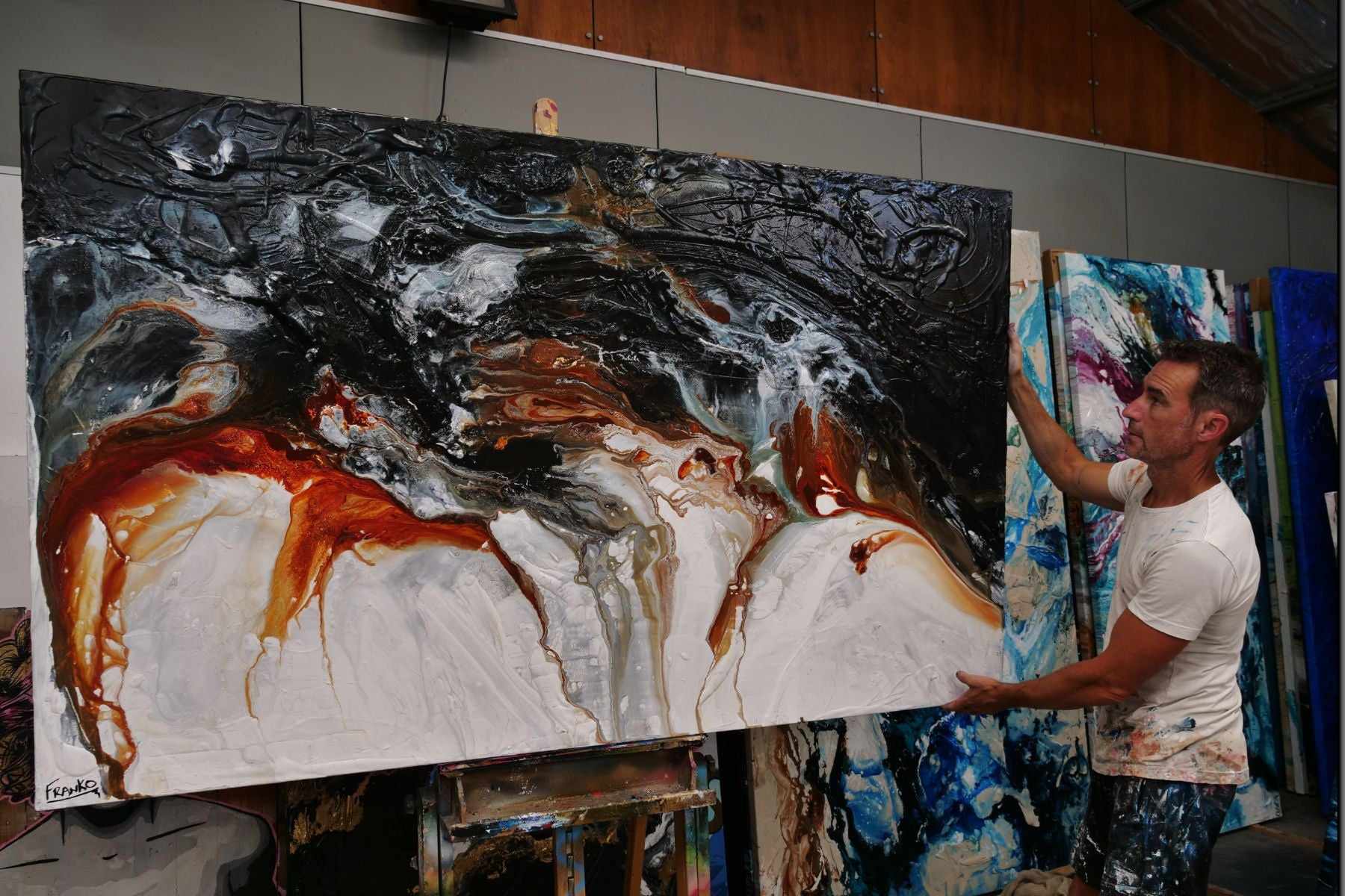 Oxide Coast 200cm x 120cm Black White Oxide Textured Abstract Painting (SOLD)-Abstract-[Franko_Artist]-[The_Block]-[Dream_Homes]-[ideas]- [Grand_Designs]-Franklin Art Studio