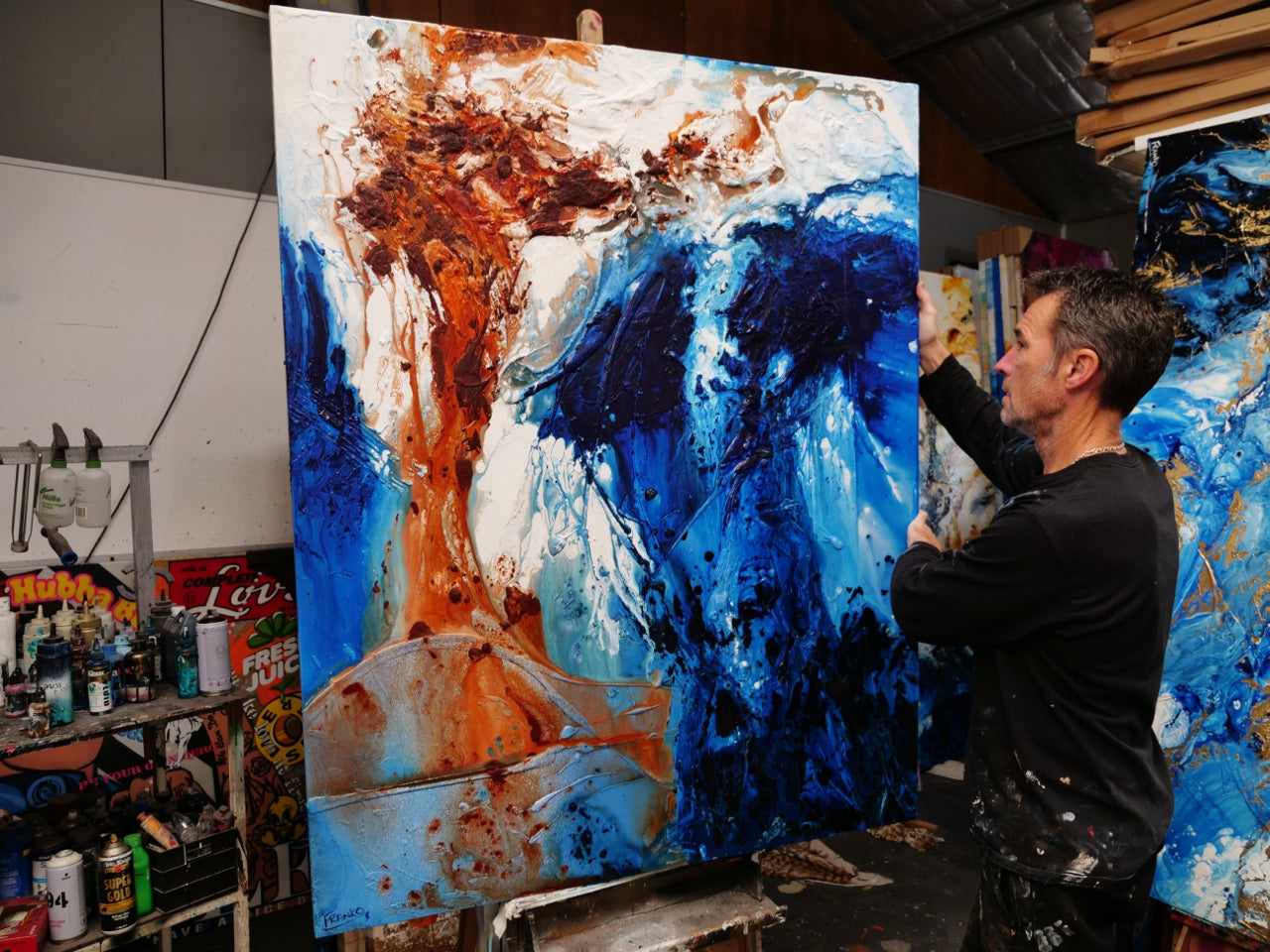 Oxide Landscape 120cm x 150cm Blue Oxide Textured Abstract Painting (SOLD)-Abstract-[Franko_Artist]-[The_Block]-[Dream_Homes]-[ideas]-[Grand_Designs]-[Art_Lover]-Franklin Art Studio