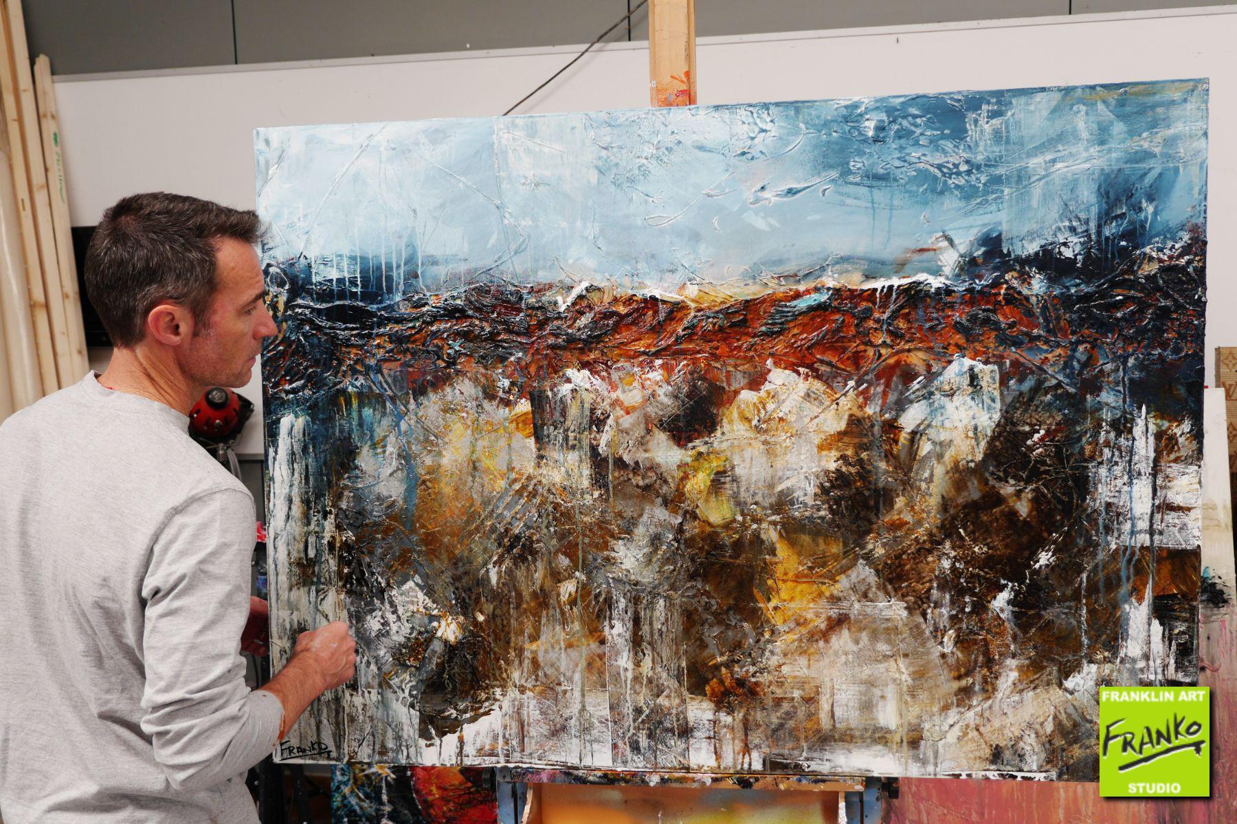 Oxide Landscape 140cm x 100cm Brown Blue Textured Abstract Painting (SOLD)-Abstract-[Franko_Artist]-[The_Block]-[Dream_Homes]-[ideas]- [Grand_Designs]-Franklin Art Studio