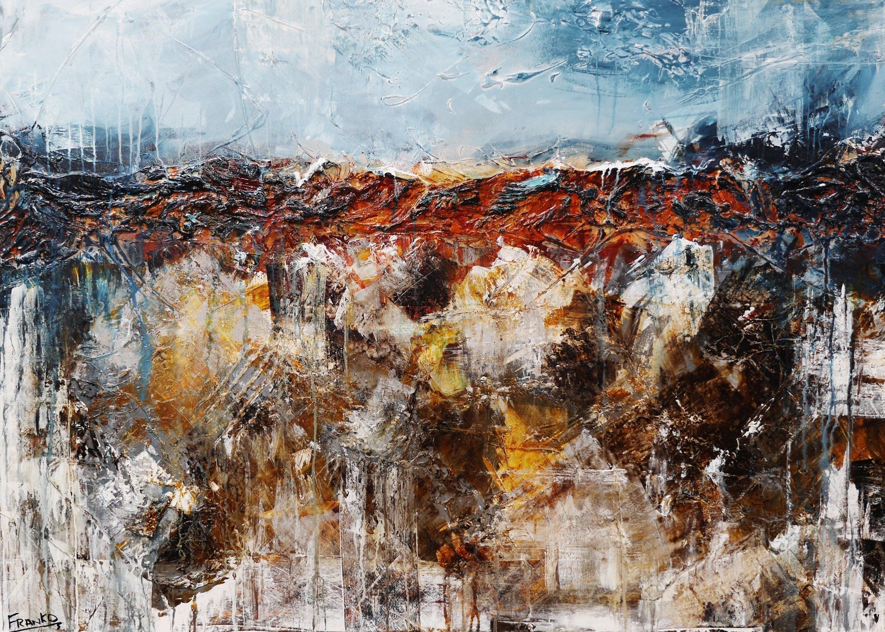 Oxide Landscape 140cm x 100cm Brown Blue Textured Abstract Painting (SOLD)-Abstract-[Franko_Artist]-[Australian_artist]-[Gold_Coast]-[Brisbane]-[modern]-[contemporary]-[original]-[Large_artwork]-Franklin Art Studio