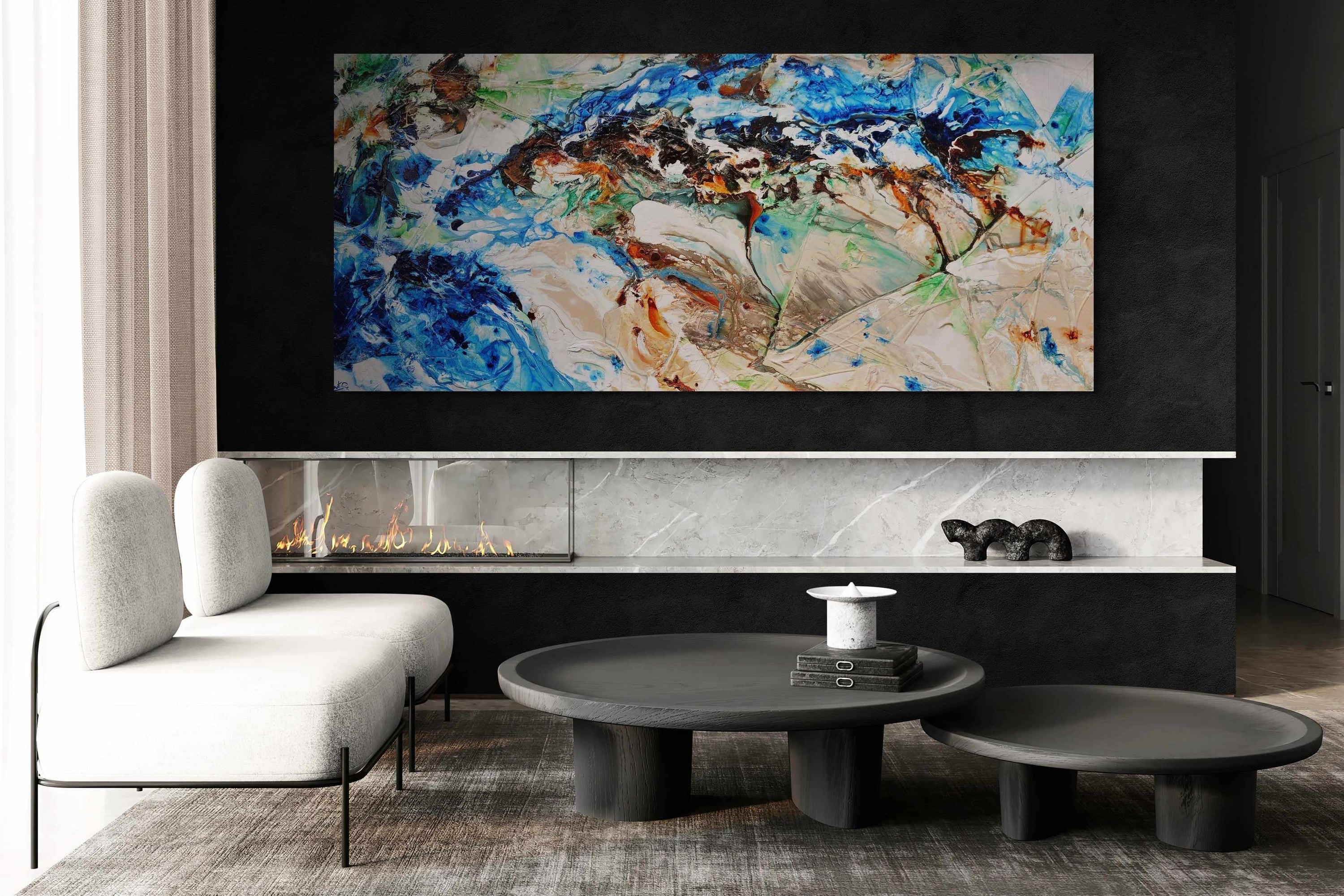 Oxide Nature 270cm x 120cm Blue Cream Oxide Textured Abstract Painting (SOLD)-Abstract-[Franko_Artist]-[The_Block]-[Dream_Homes]-[ideas]- [Grand_Designs]-Franklin Art Studio