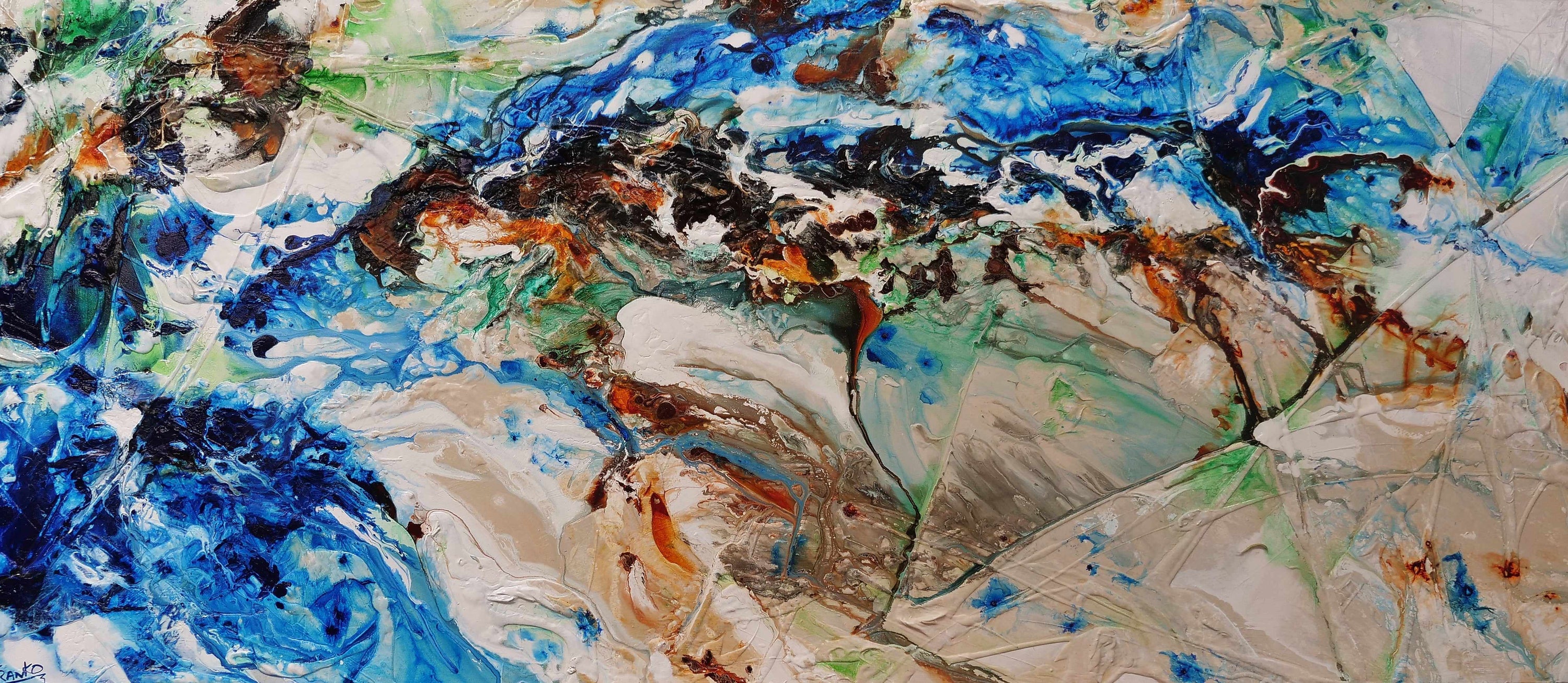 Oxide Nature 270cm x 120cm Blue Cream Oxide Textured Abstract Painting (SOLD)-Abstract-[Franko_Artist]-[Australian_artist]-[Gold_Coast]-[Brisbane]-[modern]-[contemporary]-[original]-[Large_artwork]-Franklin Art Studio