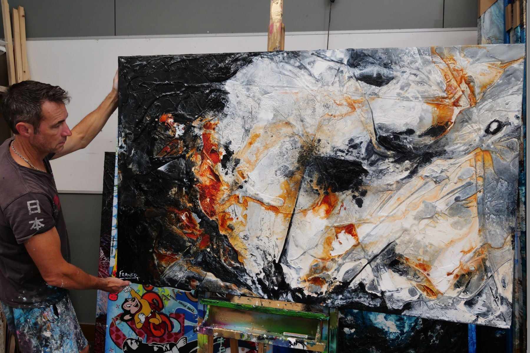 Oxide Noir 160cm x 100cm Black Rusts White Grey Textured Abstract Painting (SOLD)-Abstract-[Franko_Artist]-[The_Block]-[Dream_Homes]-[ideas]- [Grand_Designs]-Franklin Art Studio