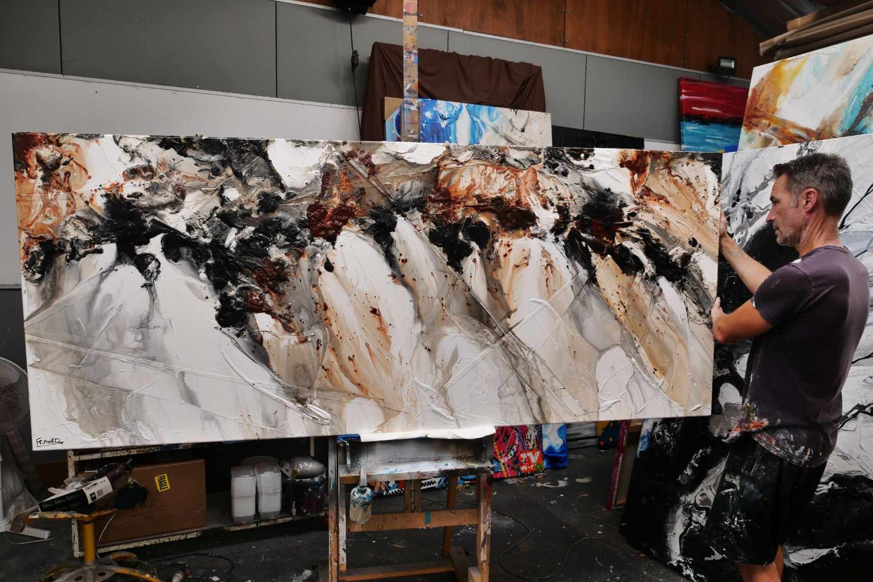 Oxide Noir 240cm x 100cm Oxide White Textured Abstract Painting (SOLD)-Abstract-[Franko_Artist]-[The_Block]-[Dream_Homes]-[ideas]- [Grand_Designs]-Franklin Art Studio