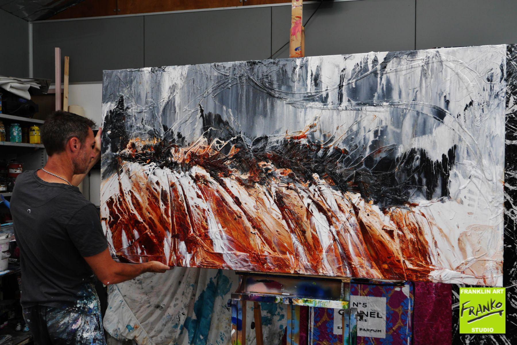 Oxide Rush 190cm x 100cm Grey Brown Textured Abstract Painting (SOLD)-Abstract-[Franko_Artist]-[The_Block]-[Dream_Homes]-[ideas]- [Grand_Designs]-Franklin Art Studio