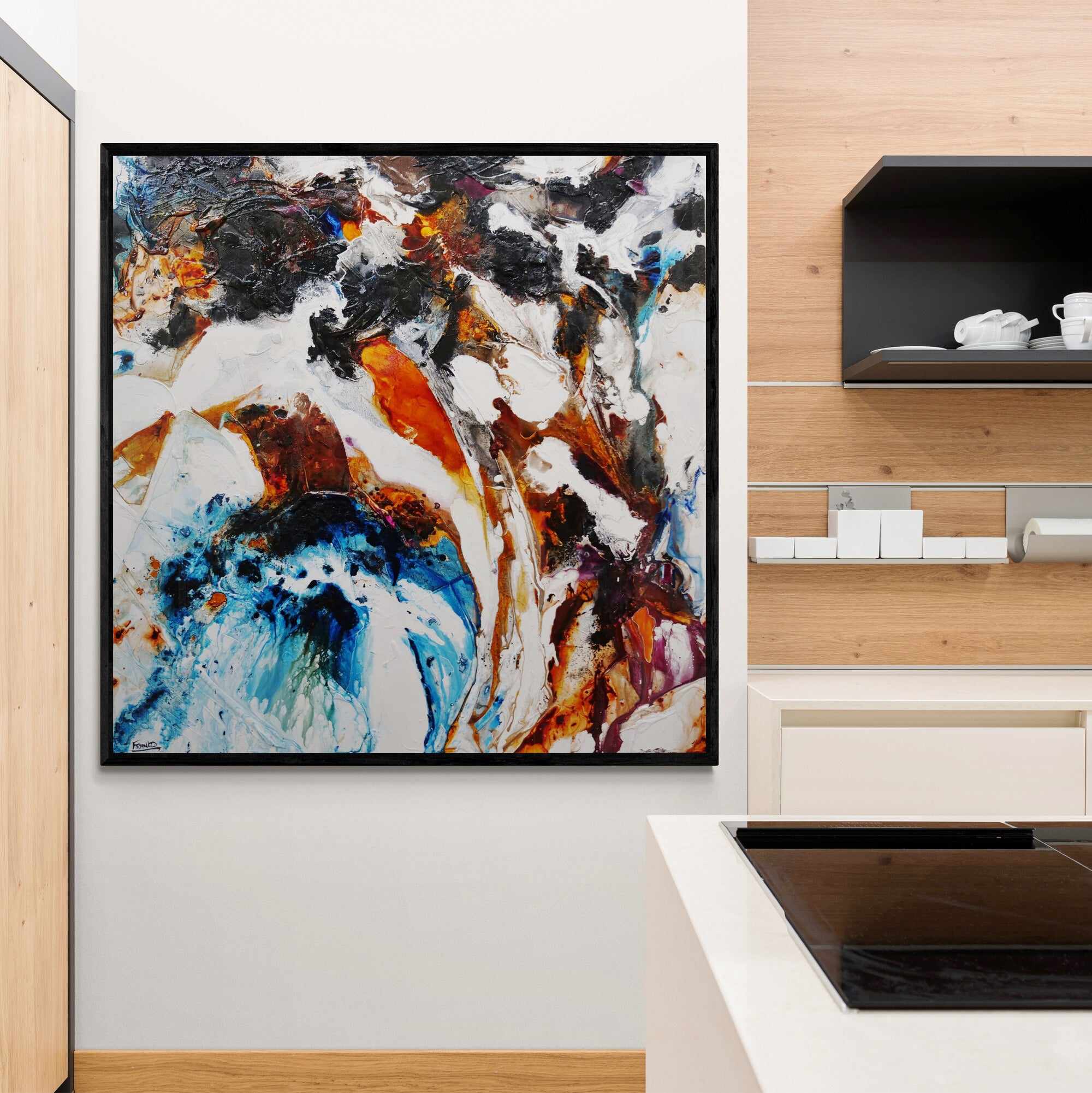 Oxide and Rust 150cm x 150cm Rust Blue White Textured Abstract Painting (SOLD)-Abstract-[Franko]-[Australian]-[Popular]-[Best Selling]-Franklin Art Studio