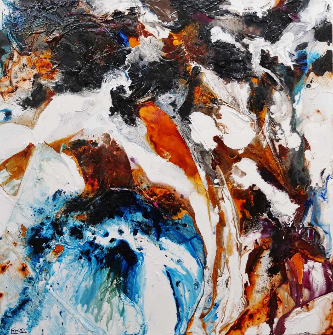 Oxide and Rust 150cm x 150cm Rust Blue White Textured Abstract Painting (SOLD)-Abstract-[Franko_Artist]-[Australian_artist]-[Gold_Coast]-[Brisbane]-[modern]-[contemporary]-[original]-[Large_artwork]-Franklin Art Studio